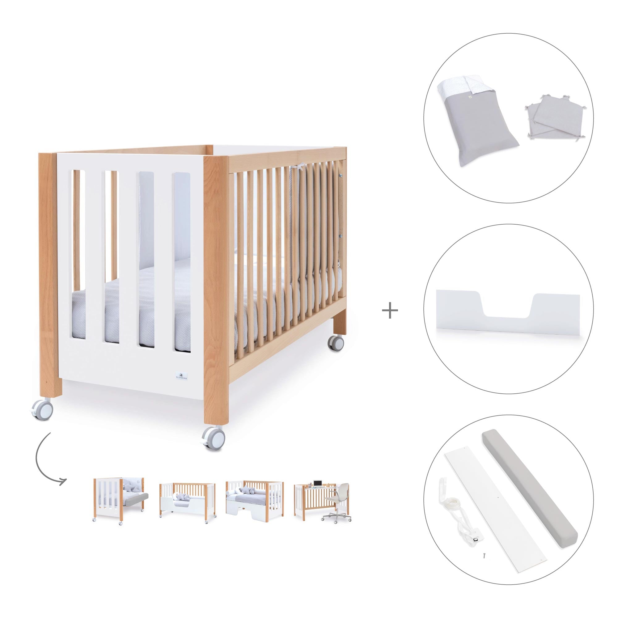 Cuna colecho 60x120 cm (5en1) madera/blanco · Occa C166-M9577