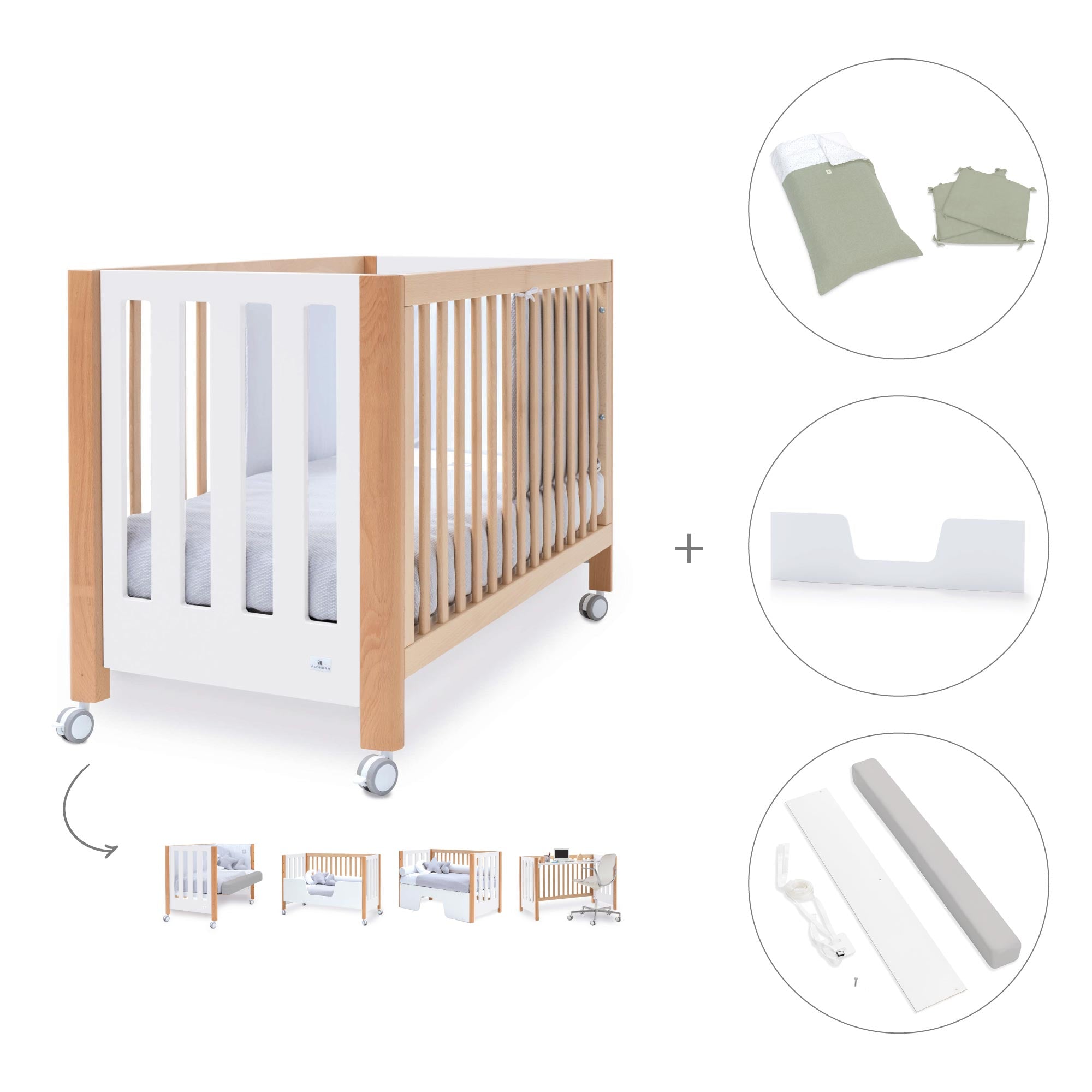 Cuna colecho 60x120 cm (5en1) madera/blanco · Occa C166-M9577