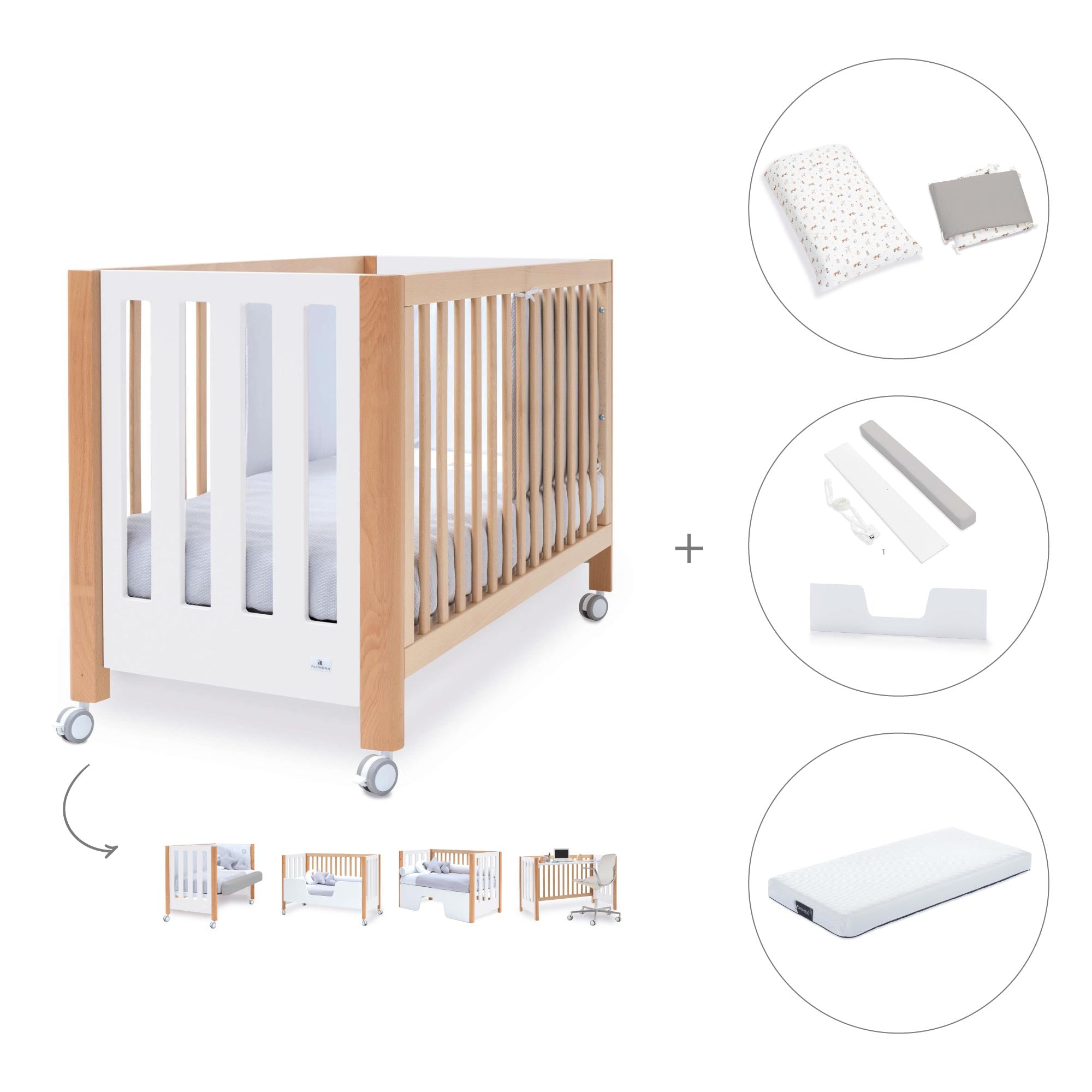 Cuna colecho 60x120 cm (5en1) madera/blanco · Occa C166-M9577