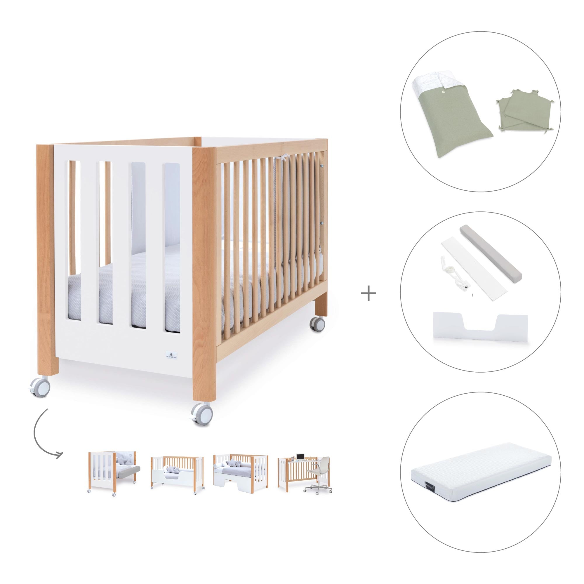 Cuna colecho 60x120 cm (5en1) madera/blanco · Occa C166-M9577
