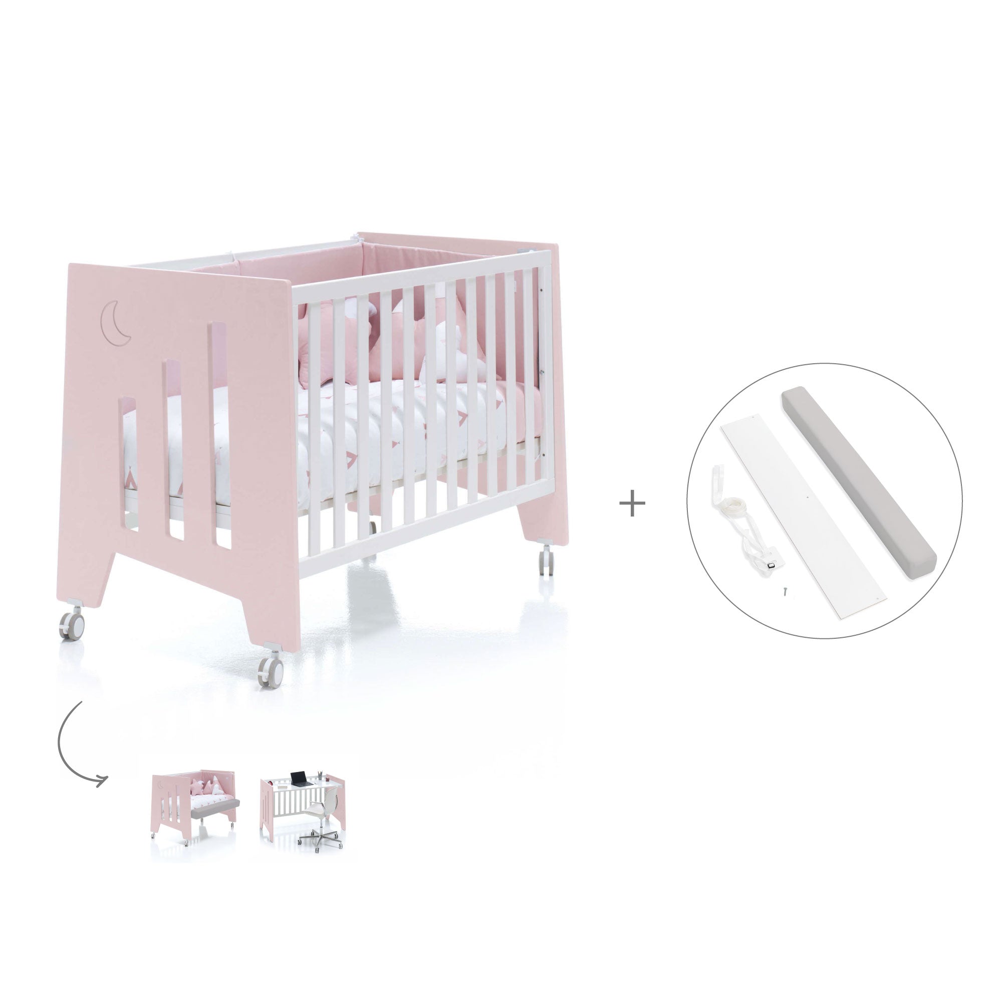 Cuna colecho 60x120 cm (5en1) rosa · Omni Due Flamingo C181D-M7742