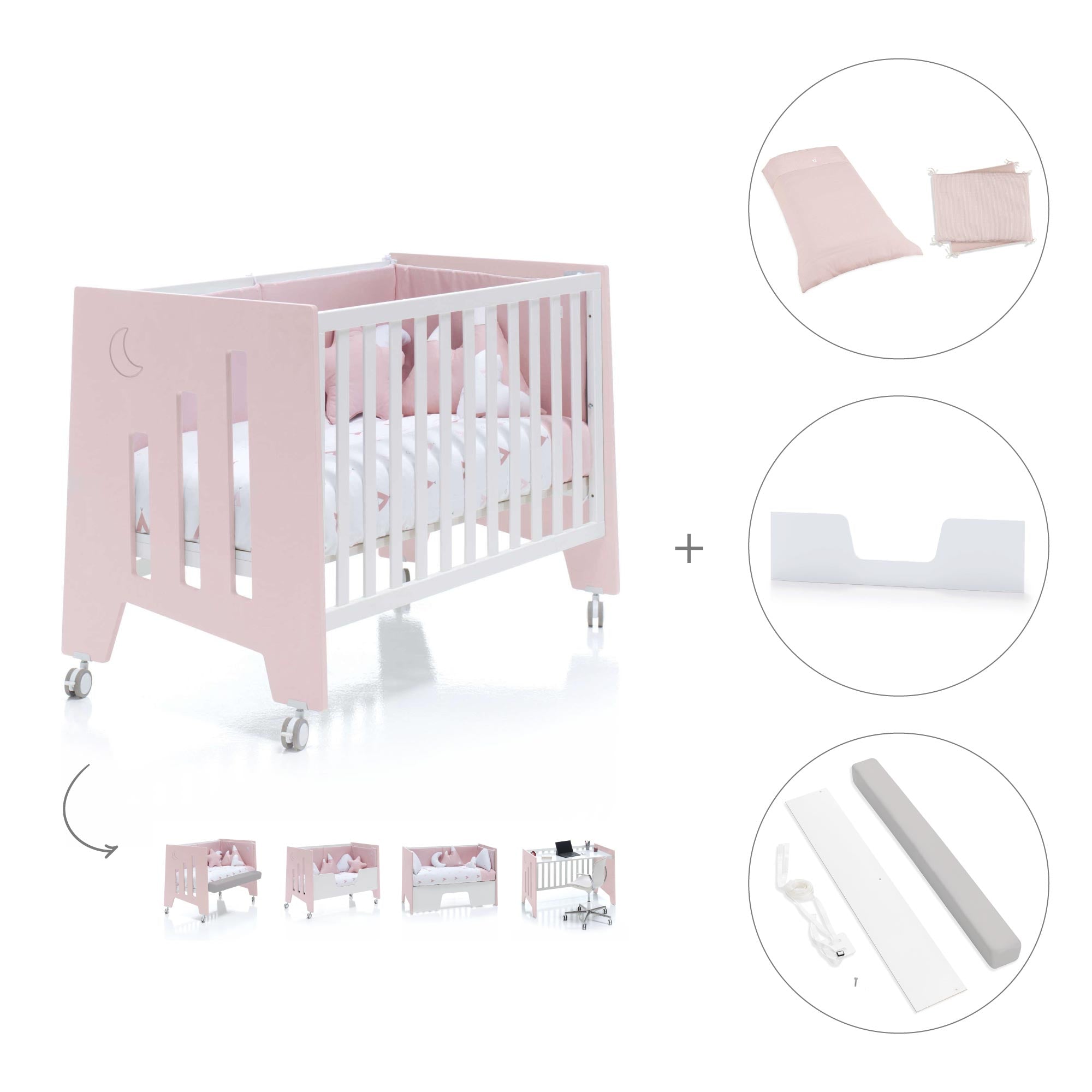 Cuna colecho 60x120 cm (5en1) rosa · Omni Due Flamingo C181D-M7742