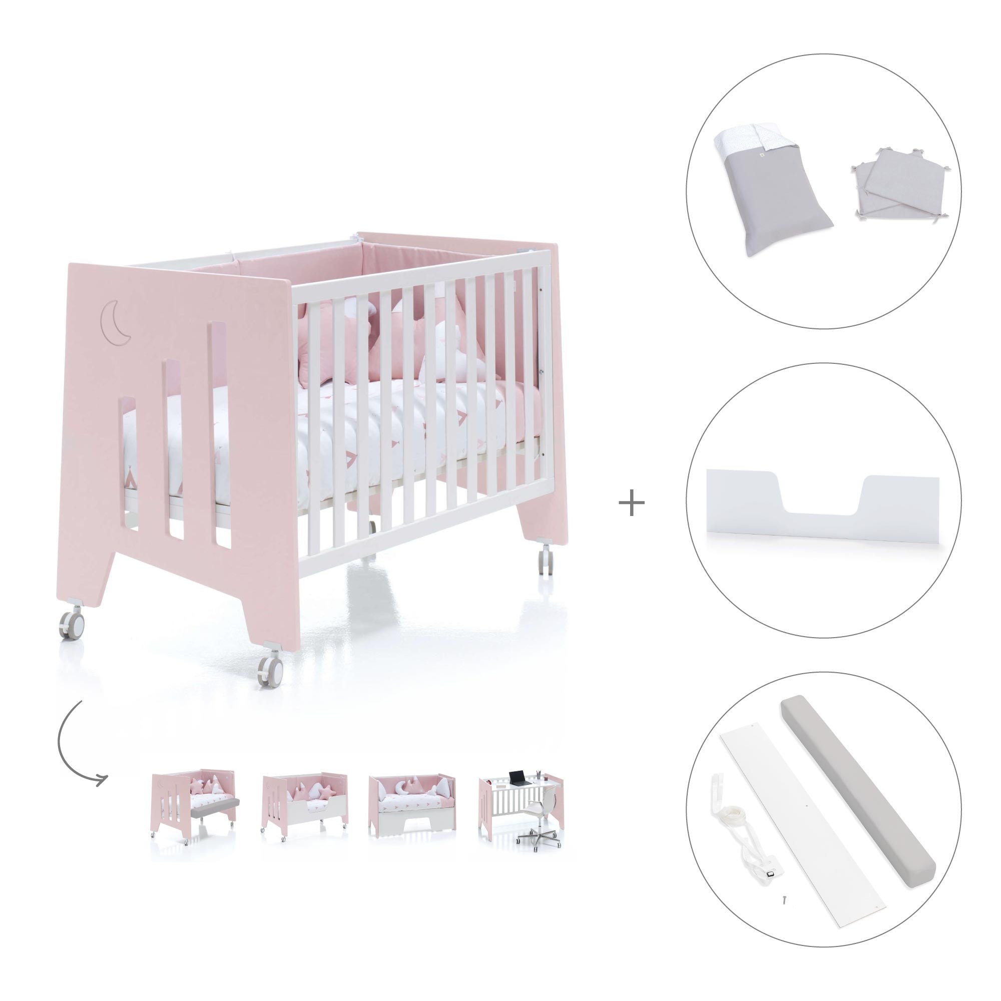 Cuna colecho 60x120 cm (5en1) rosa · Omni Due Flamingo C181D-M7742