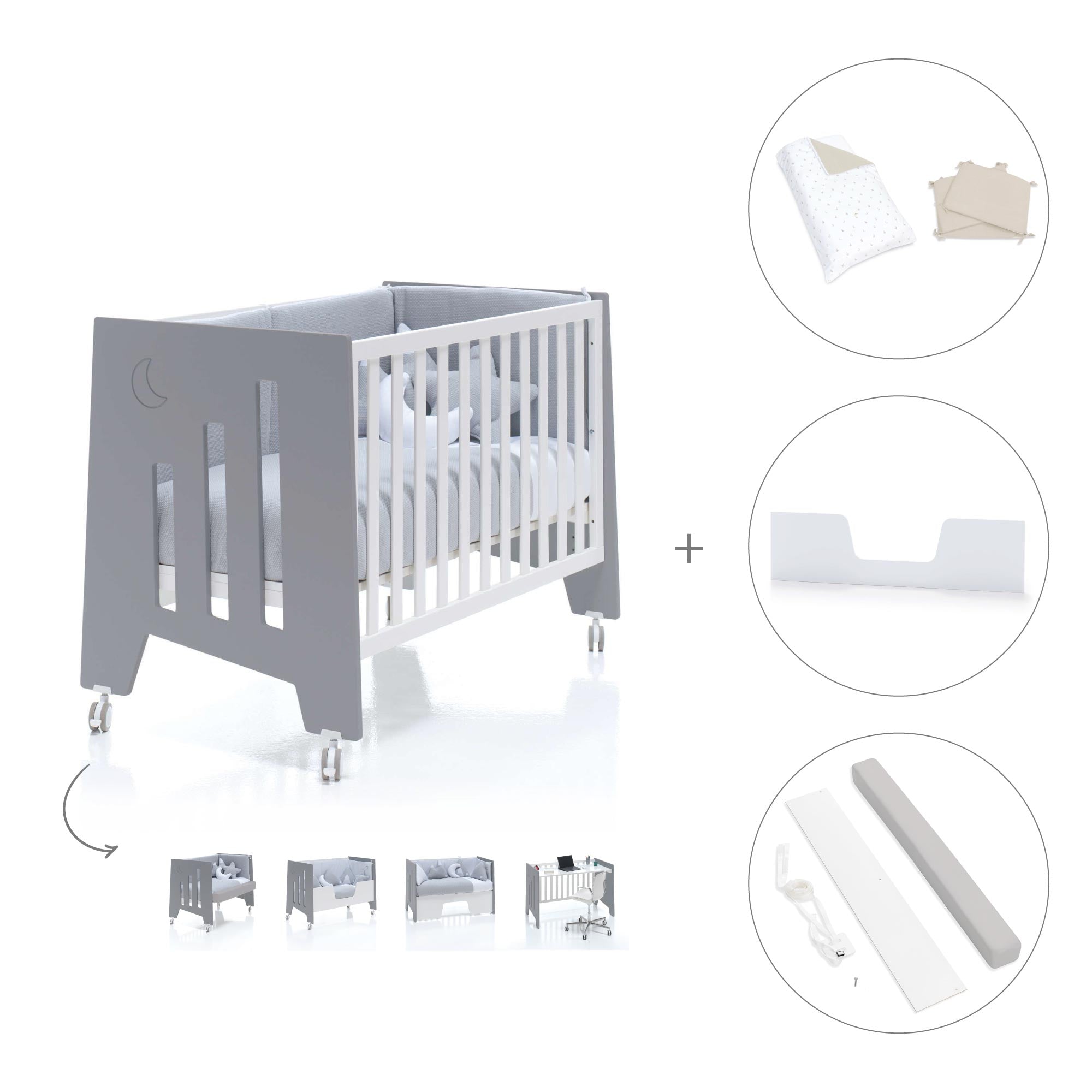 Cuna colecho 60x120 cm (5en1) blanco/antracita · Omni Due Antracita C181D-M7758