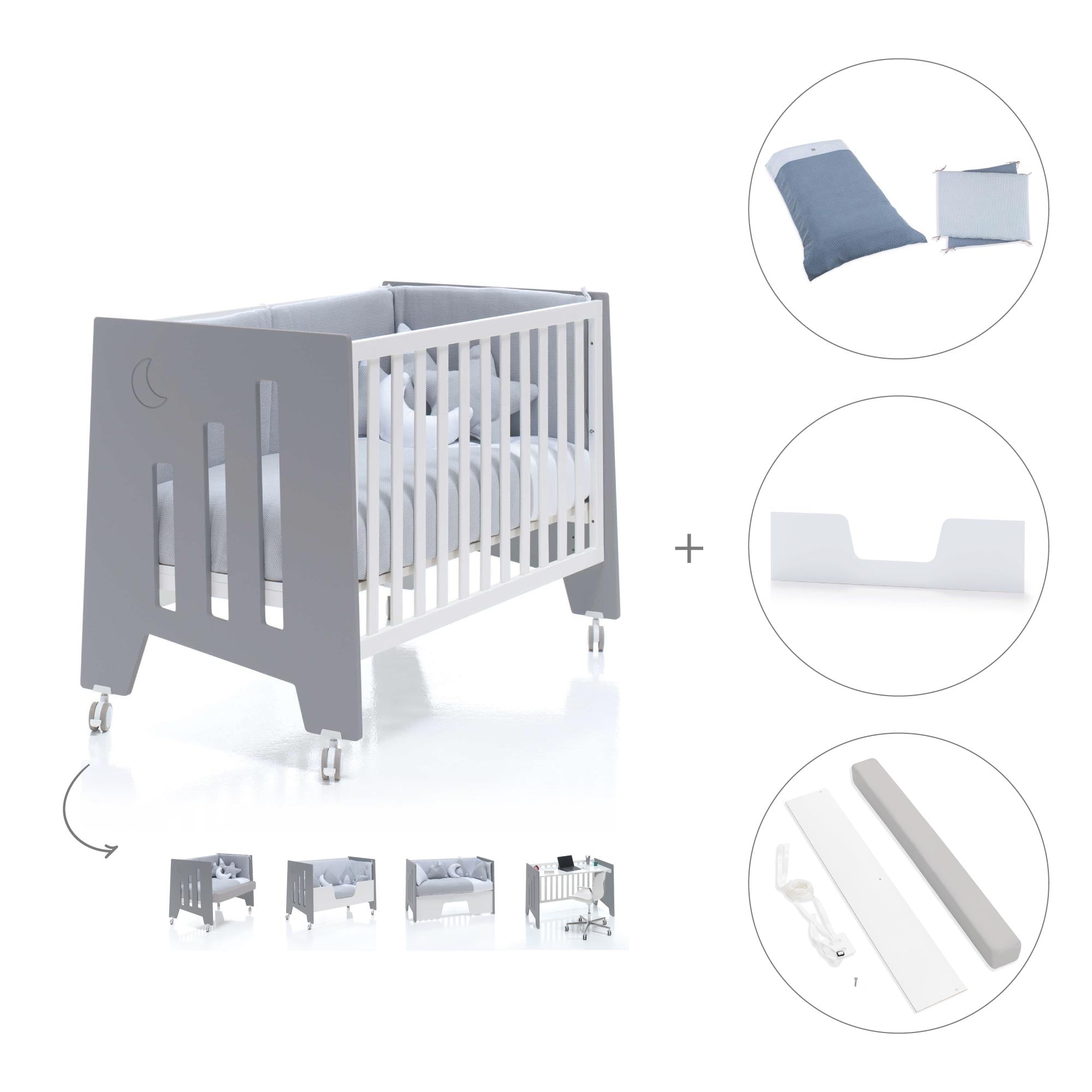 Cuna colecho 60x120 cm (5en1) blanco/antracita · Omni Due Antracita C181D-M7758