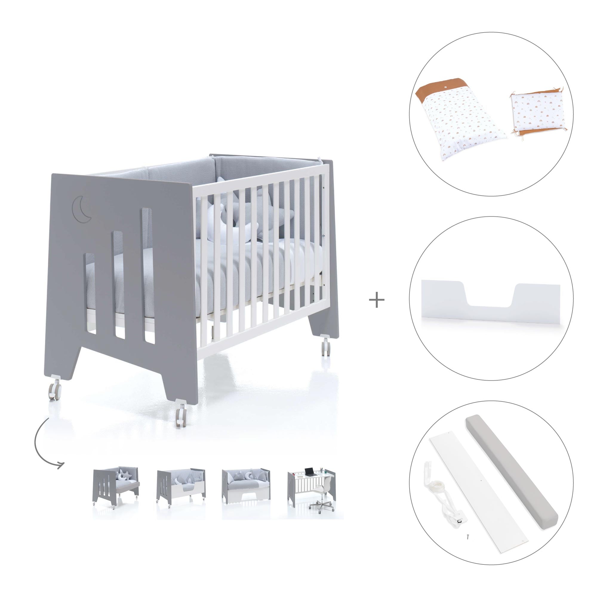 Cuna colecho 60x120 cm (5en1) blanco/antracita · Omni Due Antracita C181D-M7758