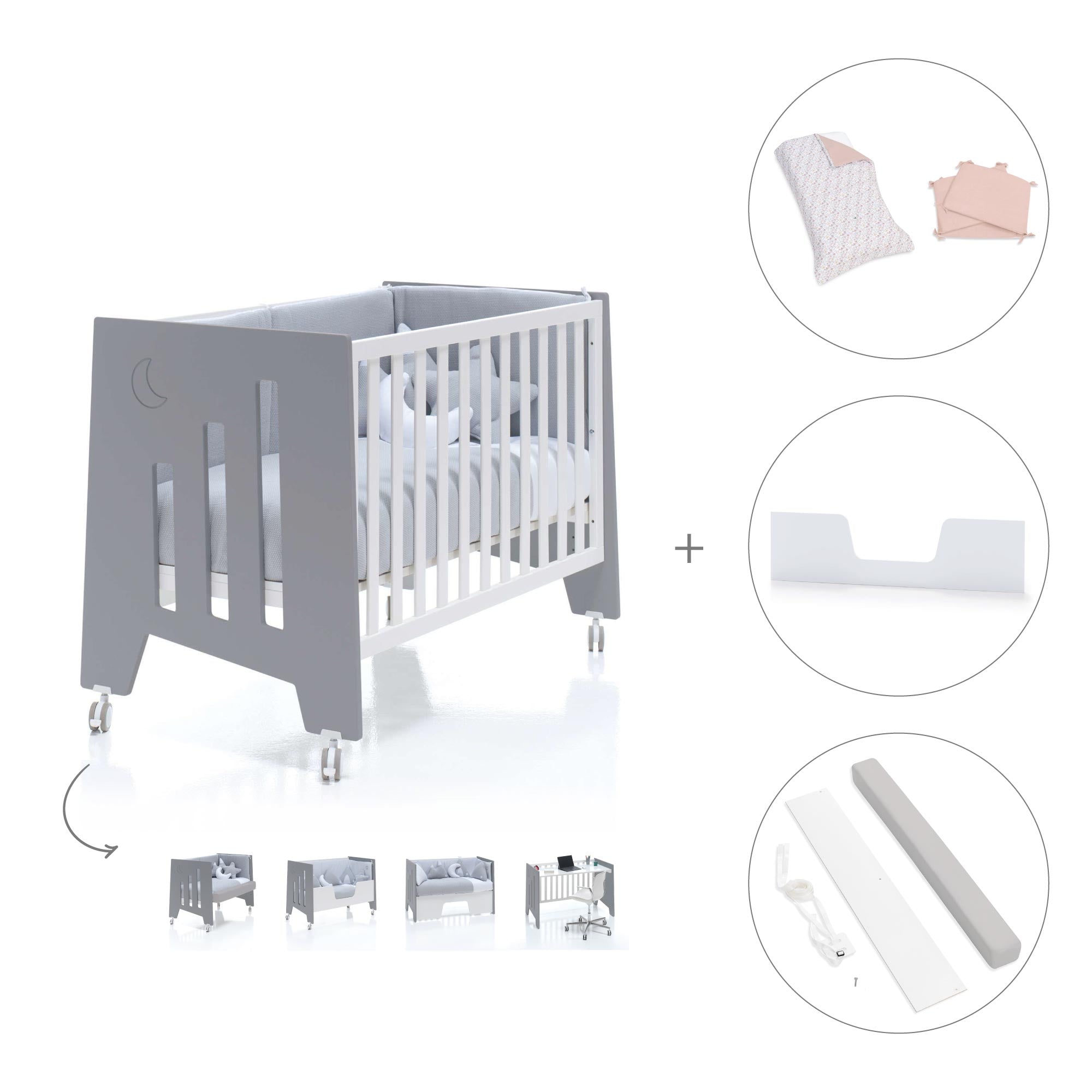 Cuna colecho 60x120 cm (5en1) blanco/antracita · Omni Due Antracita C181D-M7758