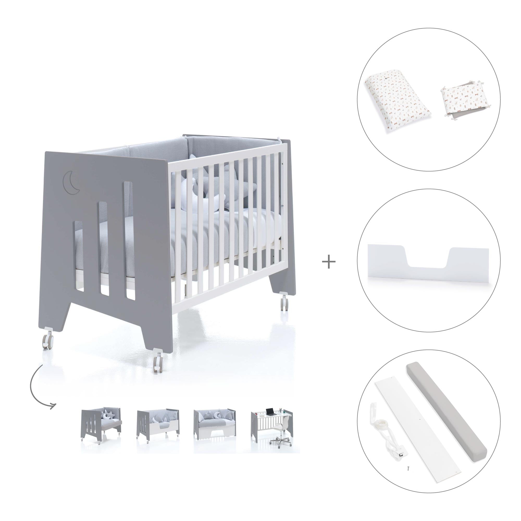 Cuna colecho 60x120 cm (5en1) blanco/antracita · Omni Due Antracita C181D-M7758