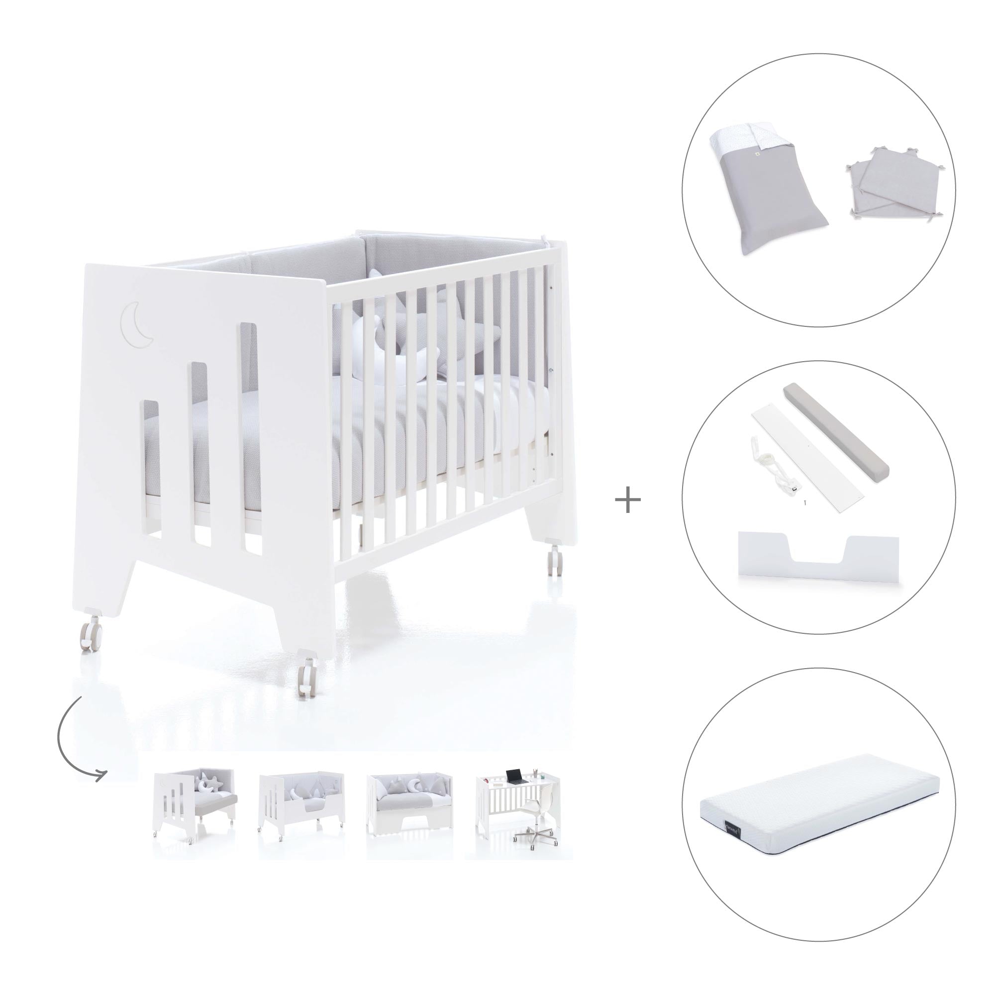 Cuna colecho madera blanca 60x120 cm (5en1) · Omni Due White C181D-M7700