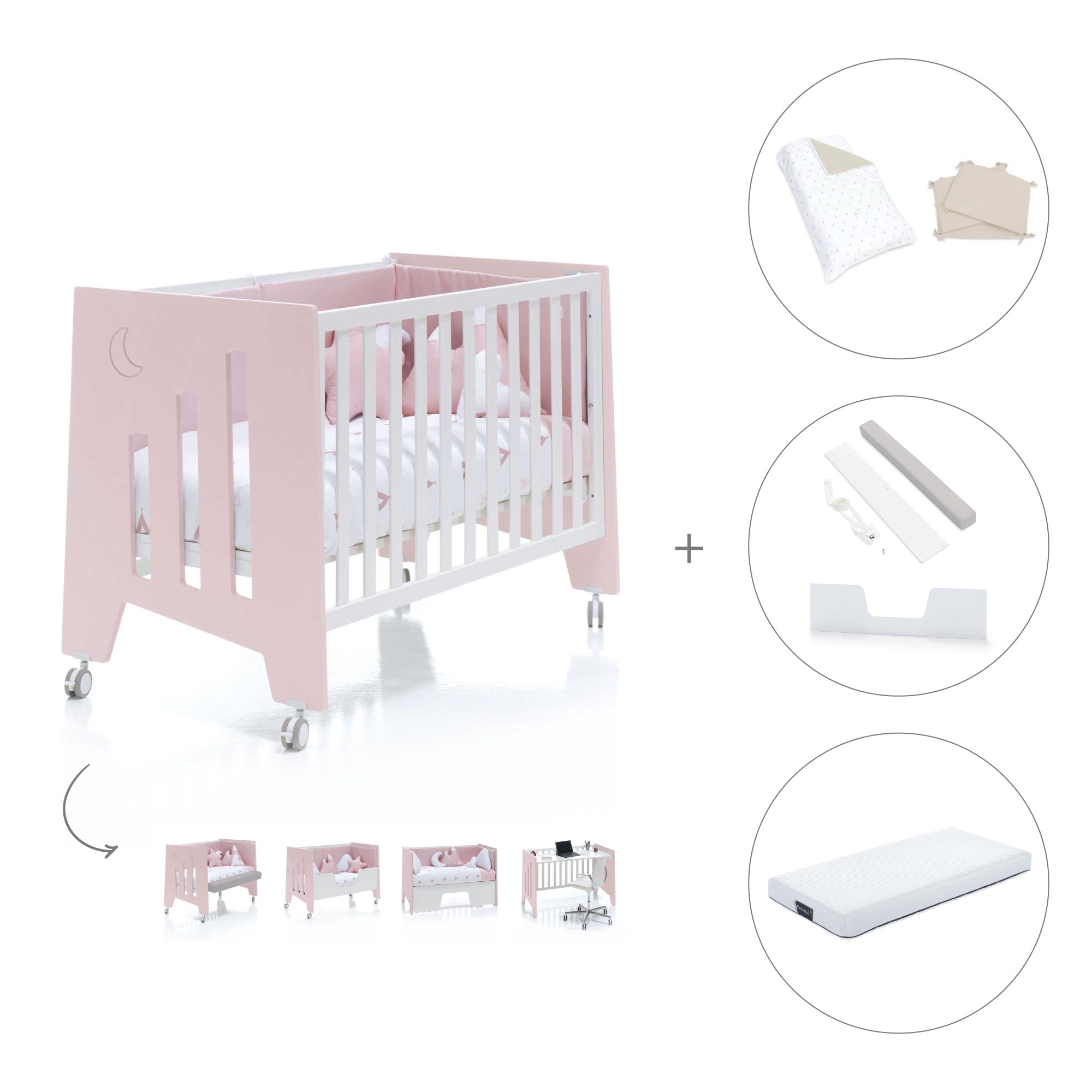 Cuna colecho 60x120 cm (5en1) rosa · Omni Due Flamingo C181D-M7742