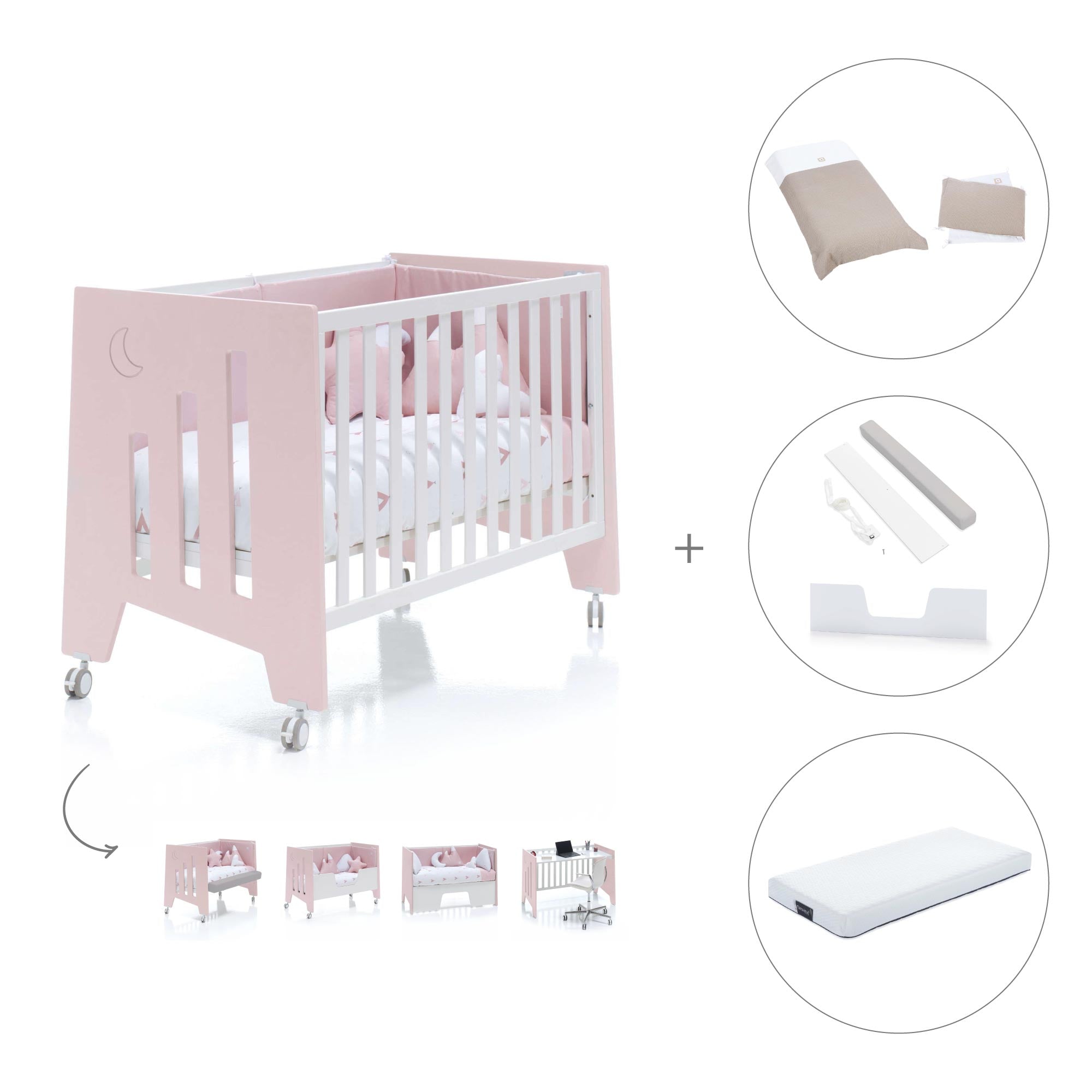 Cuna colecho 60x120 cm (5en1) rosa · Omni Due Flamingo C181D-M7742