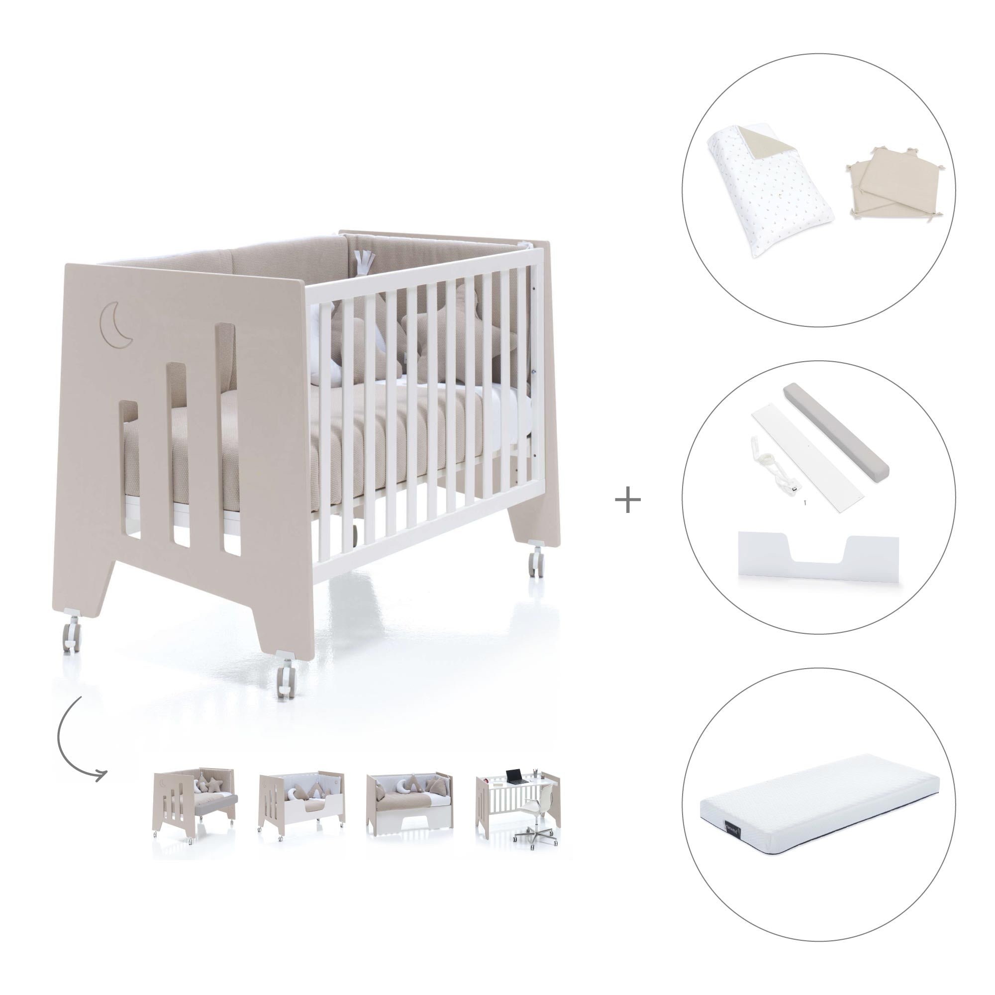 Cuna-escritorio 60x120 cm (2en1) beige · Omni Due Arena C181D-M7753