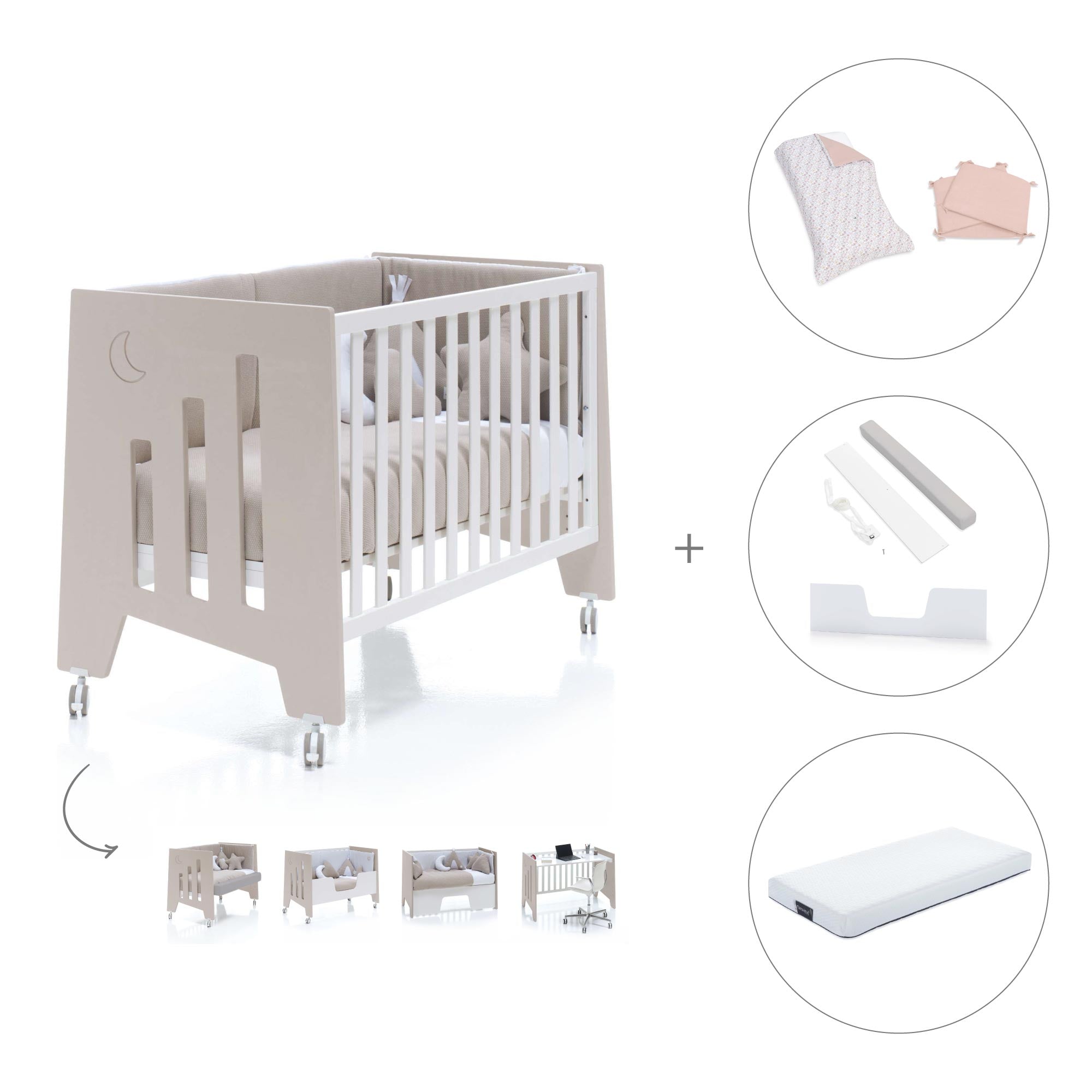 Cuna-escritorio 60x120 cm (2en1) beige · Omni Due Arena C181D-M7753