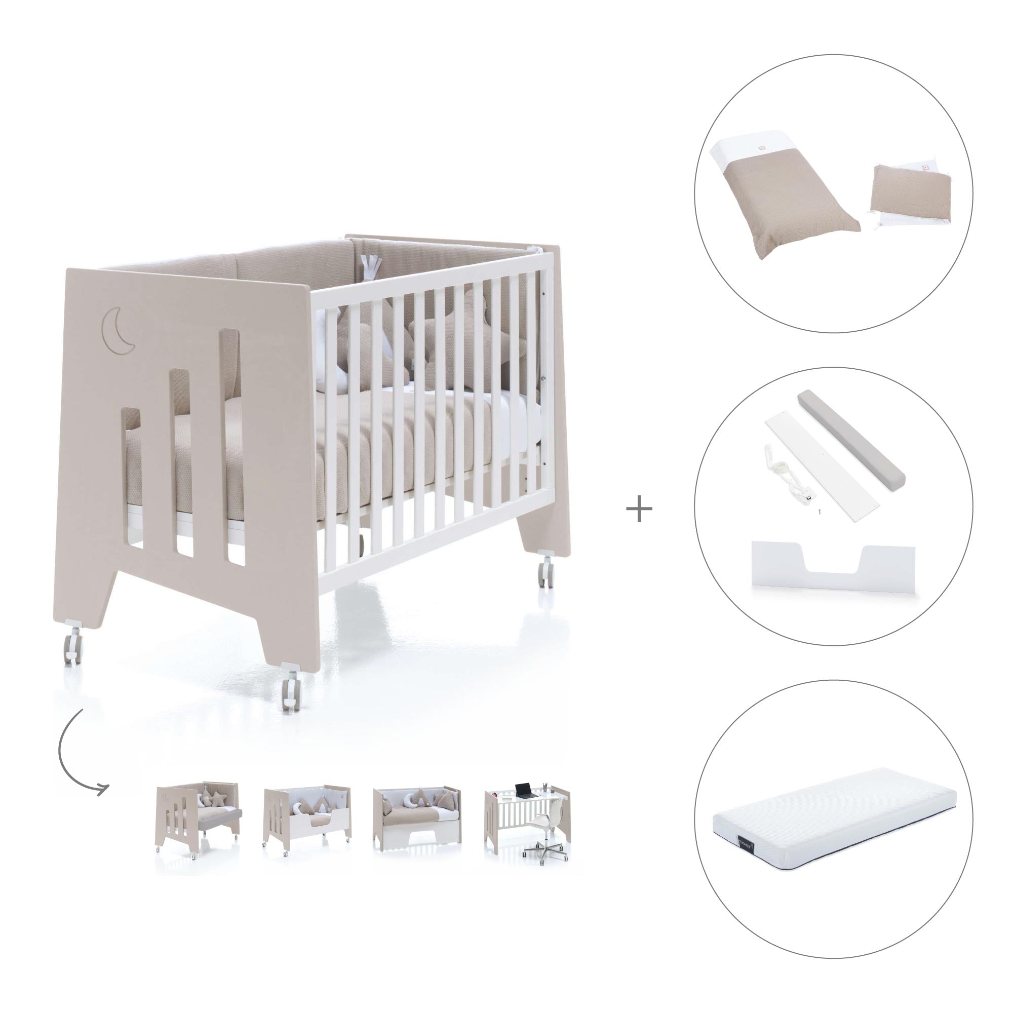 Cuna-escritorio 60x120 cm (2en1) beige · Omni Due Arena C181D-M7753