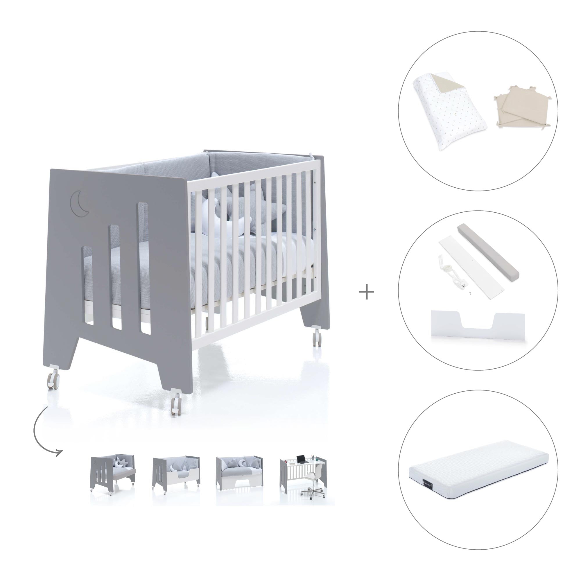 Cuna colecho 60x120 cm (5en1) blanco/antracita · Omni Due Antracita C181D-M7758