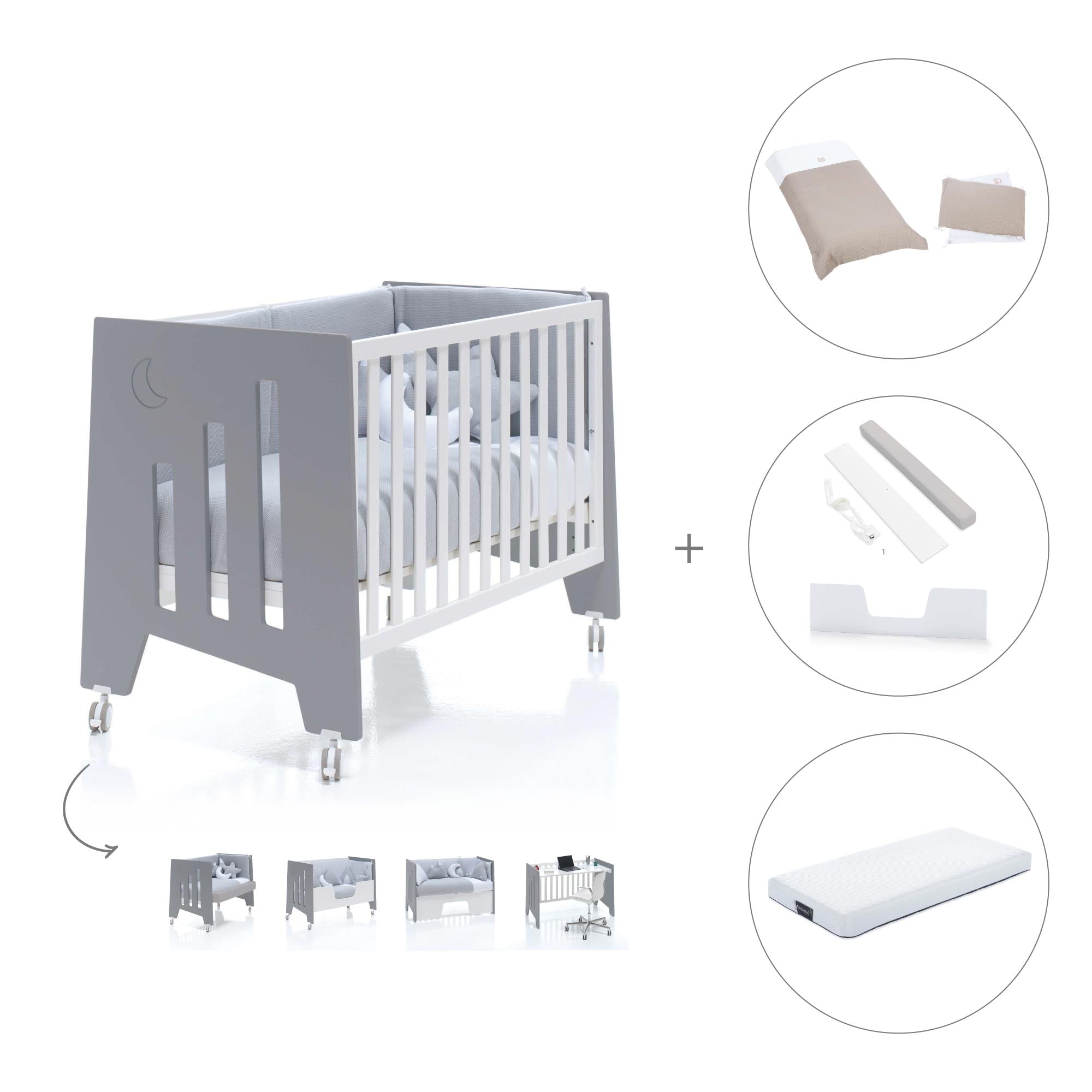 Cuna colecho 60x120 cm (5en1) blanco/antracita · Omni Due Antracita C181D-M7758