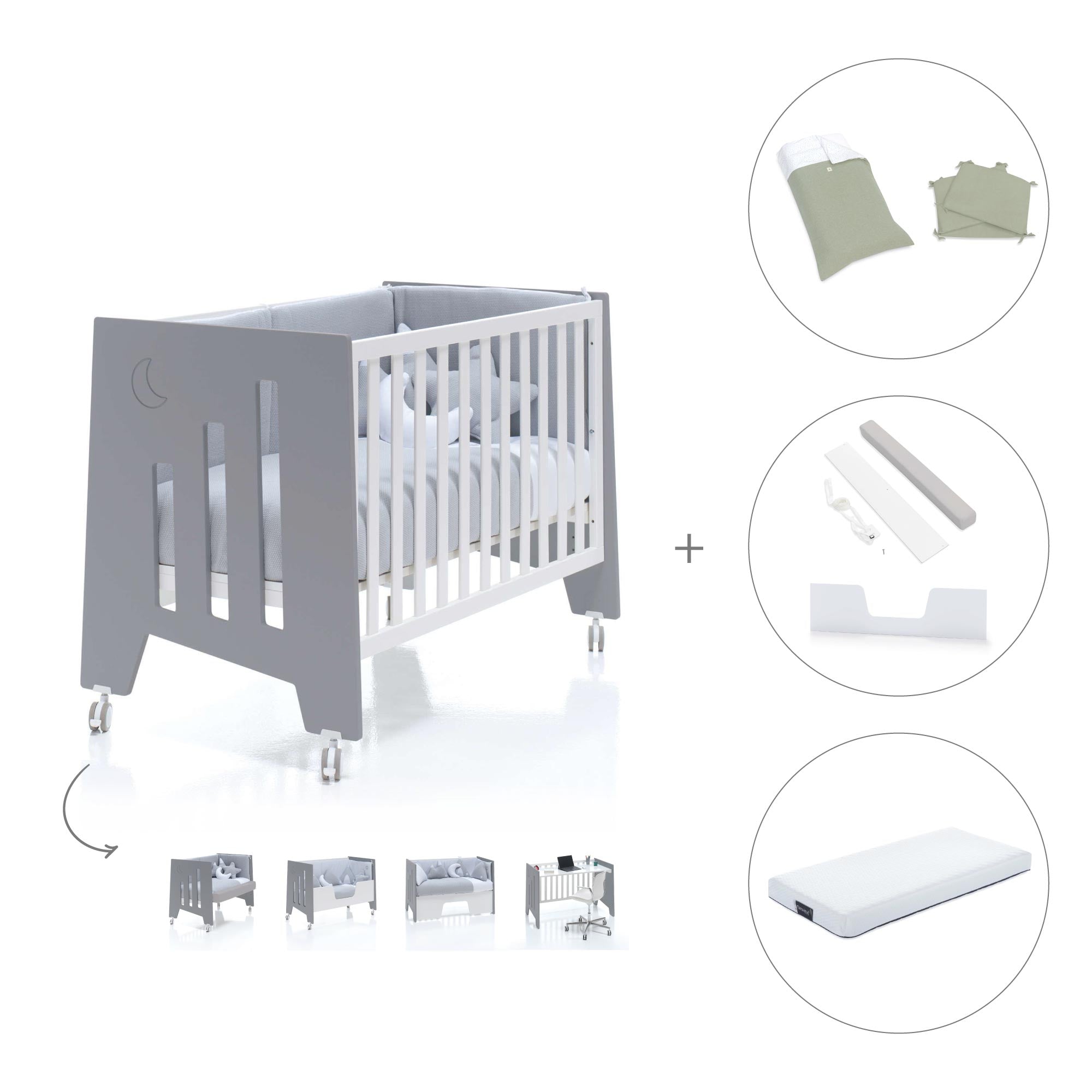 Cuna colecho 60x120 cm (5en1) blanco/antracita · Omni Due Antracita C181D-M7758