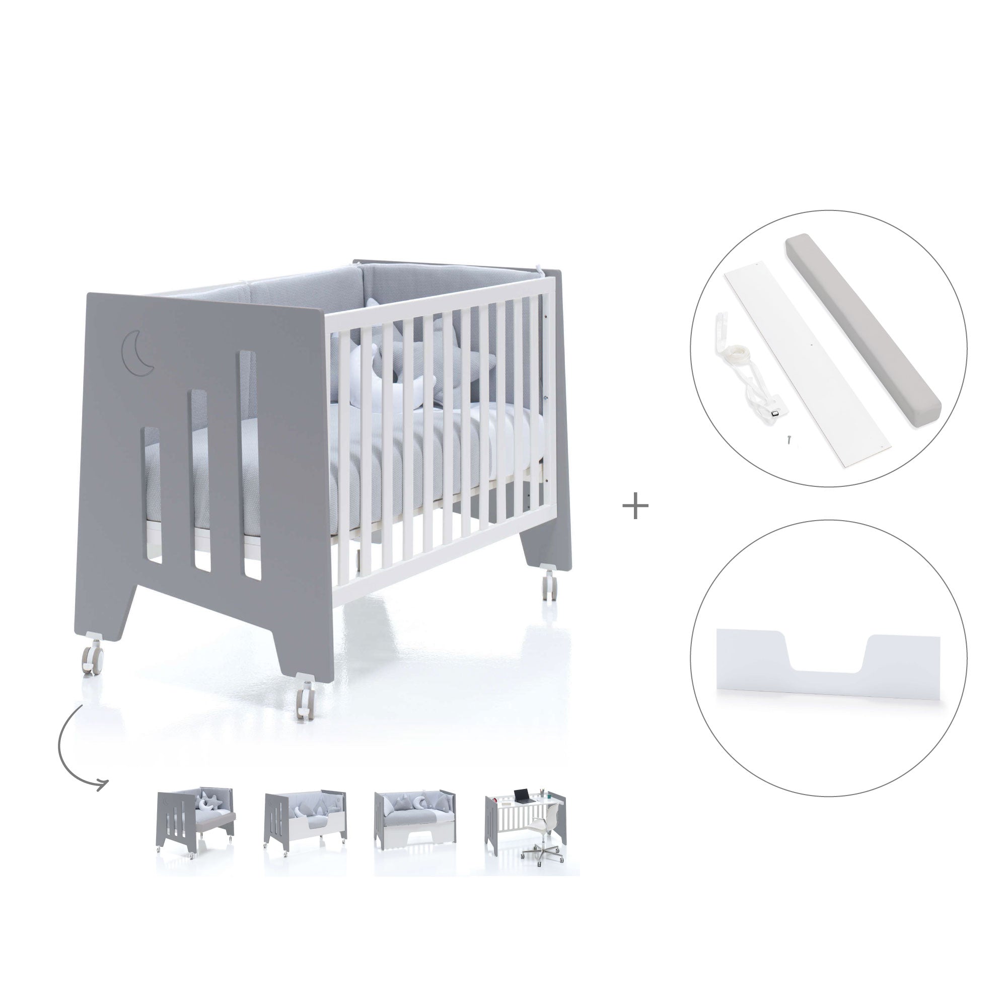 Cuna colecho 60x120 cm (5en1) blanco/antracita · Omni Due Antracita C181D-M7758