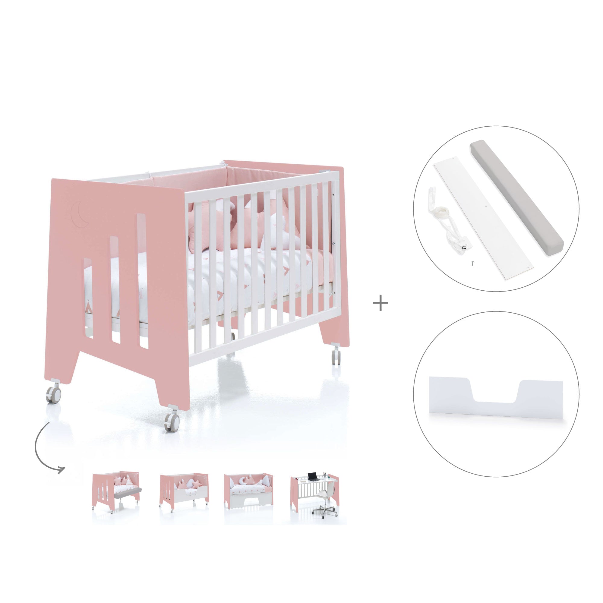 Cuna colecho 60x120 cm (5en1) rosa/blanco · Omni Due Quarzo C181D-M7759