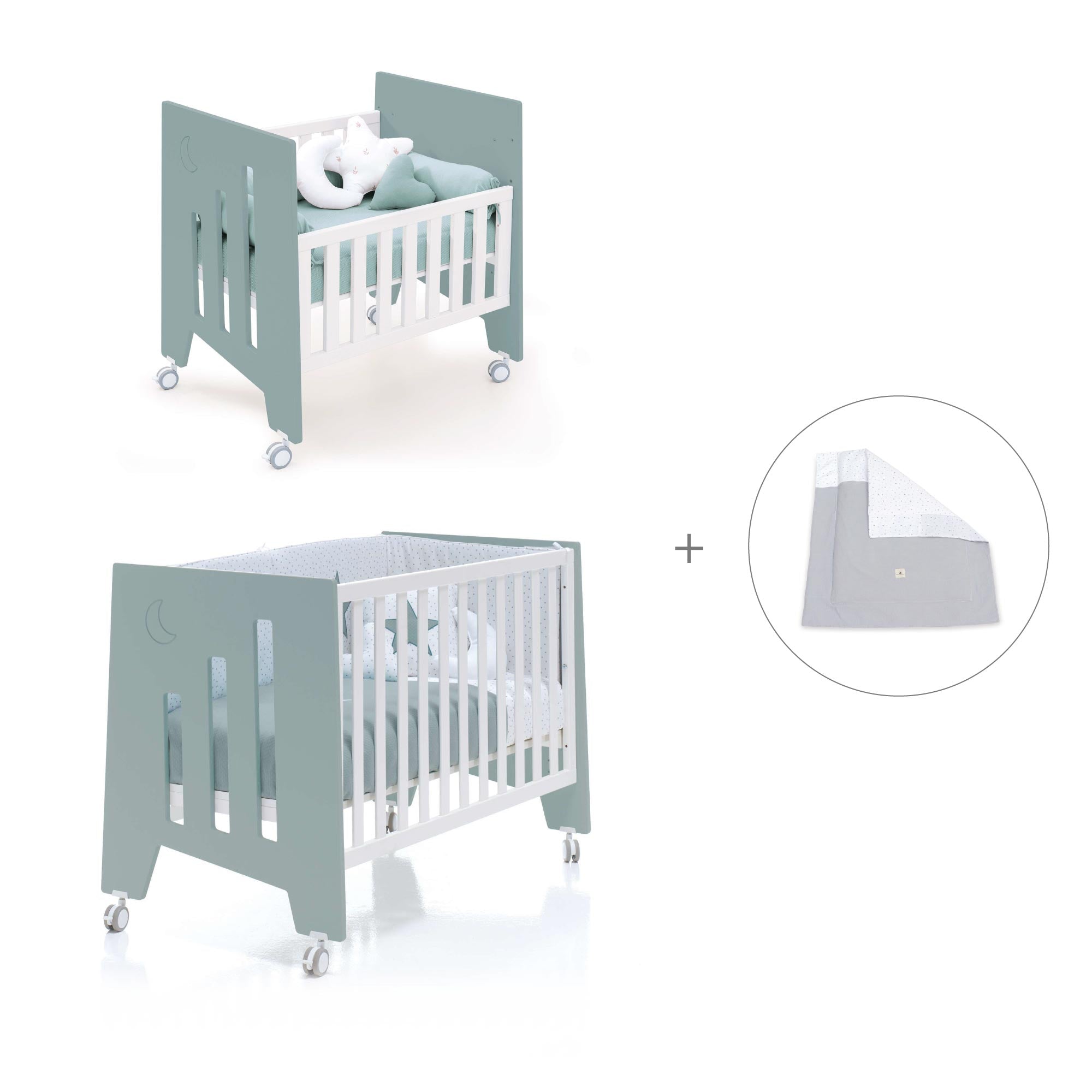 Minicuna 60x80 cm y cuna 60x120 cm (7en1) verde eucalipto · Omni Tre Eucalyptus C181T-M7757