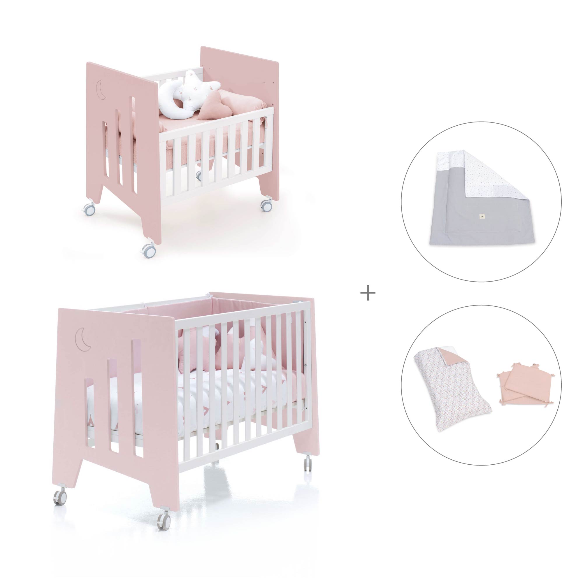 Minicuna 60x80 cm y cuna 60x120 cm (7en1) rosa claro · Omni Tre Flamingo C181T-M7742