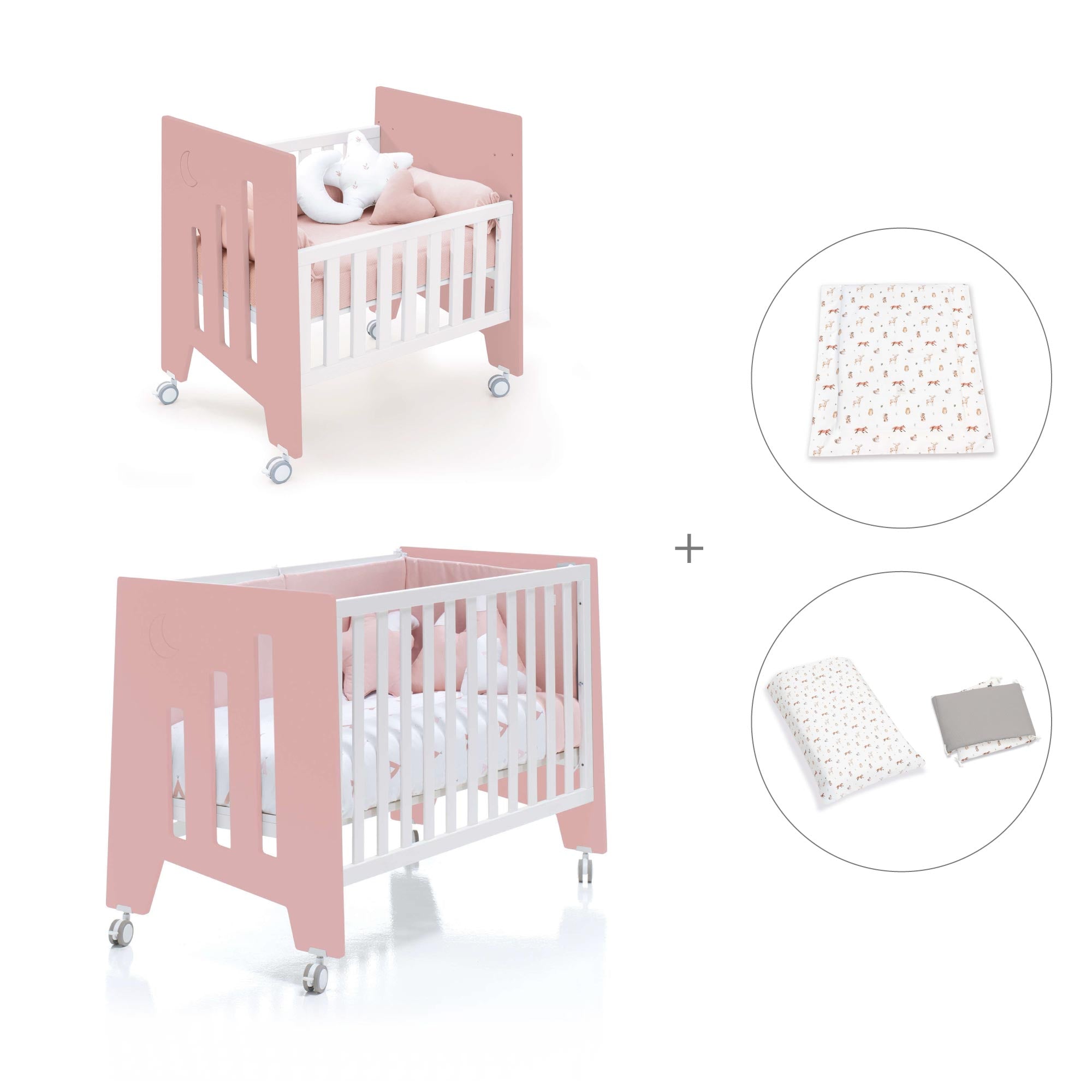 Minicuna 60x80 cm y cuna 60x120 cm (7en1) rosa · Omni Tre Quarzo C181T-M7759