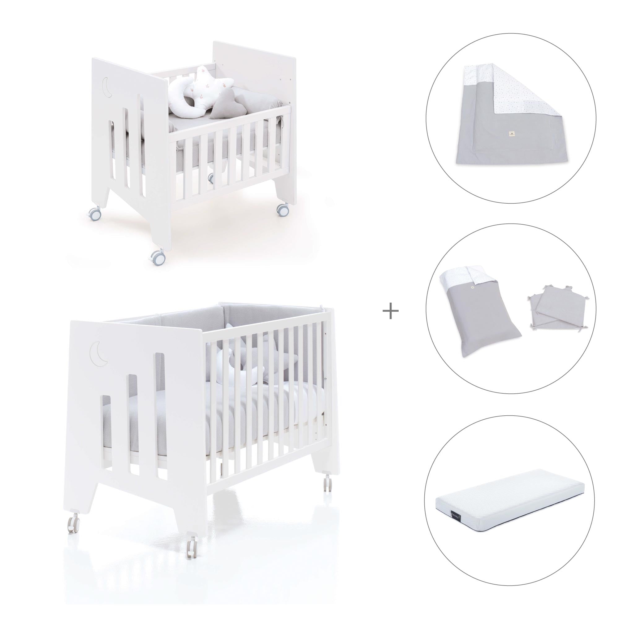 Minicuna 60x80 cm y cuna 60x120 cm (7en1) blanca · Omni Tre White C181T-M7700