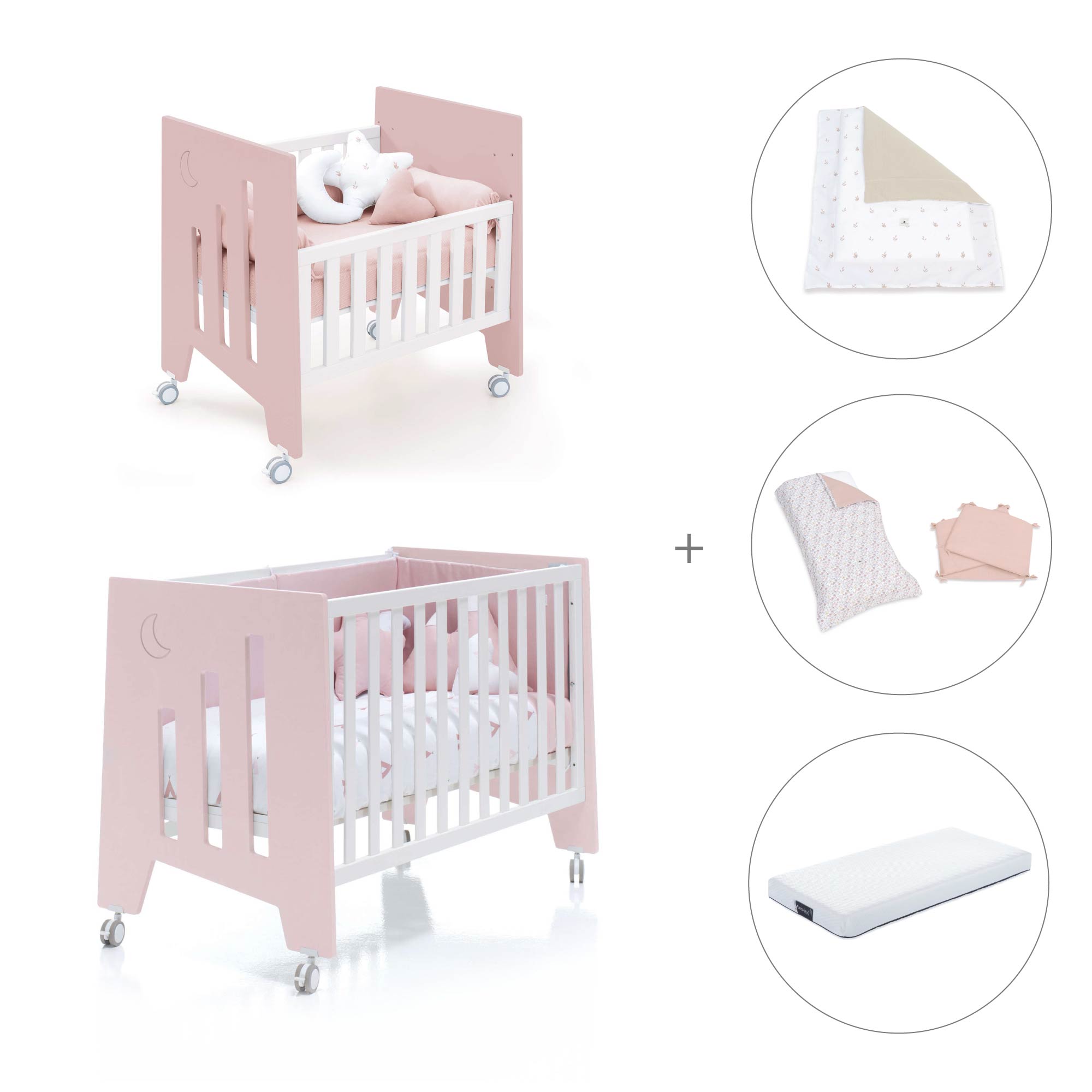 Minicuna 60x80 cm y cuna 60x120 cm (7en1) rosa claro · Omni Tre Flamingo C181T-M7742