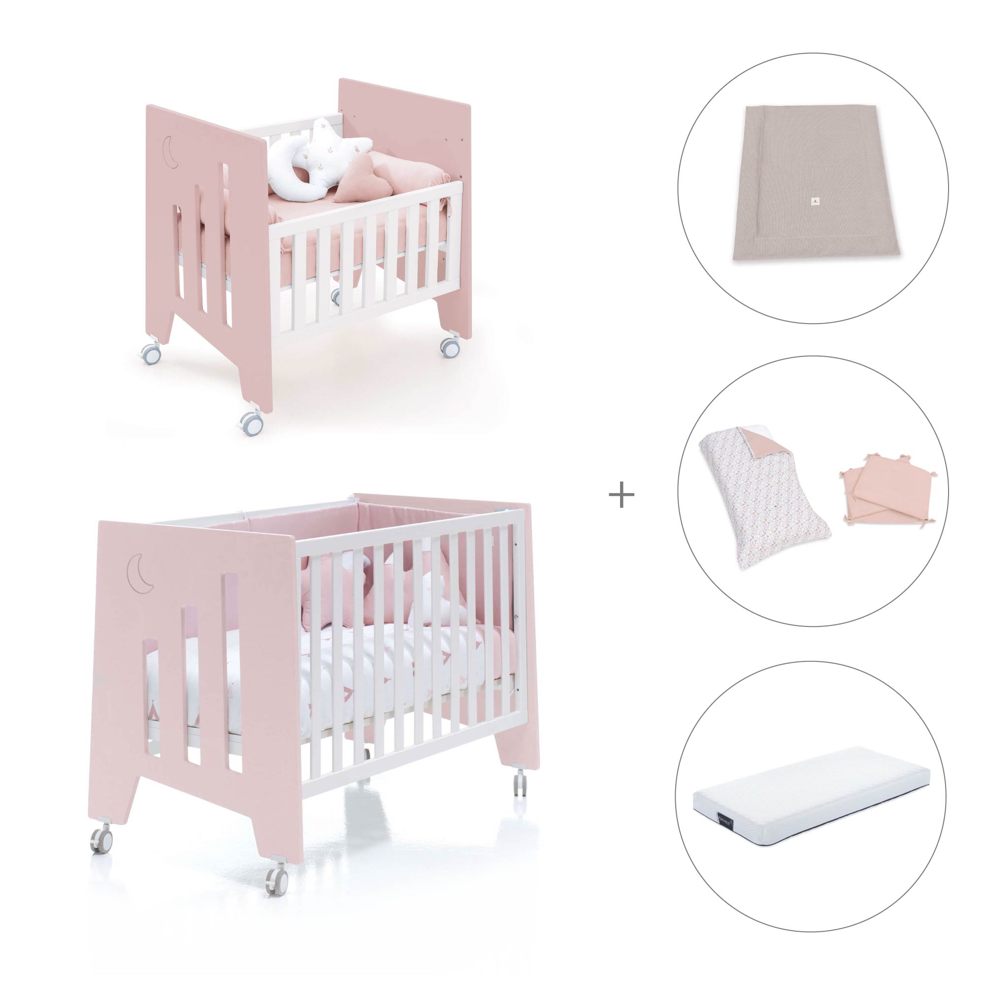 Minicuna 60x80 cm y cuna 60x120 cm (7en1) rosa claro · Omni Tre Flamingo C181T-M7742