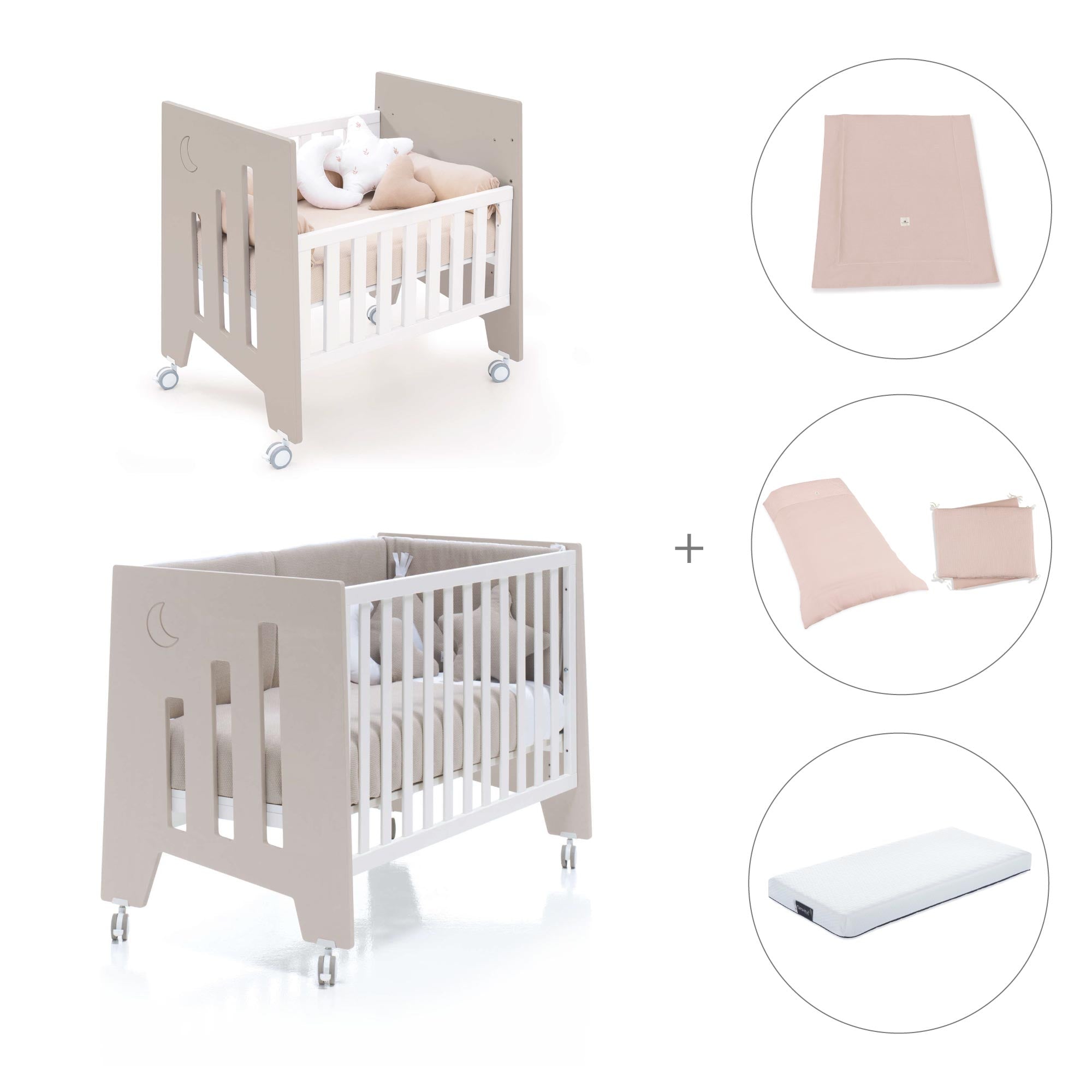 Minicuna 60x80 cm y cuna 60x120 cm (7en1) beige · Omni Tre Arena C181T-M7753
