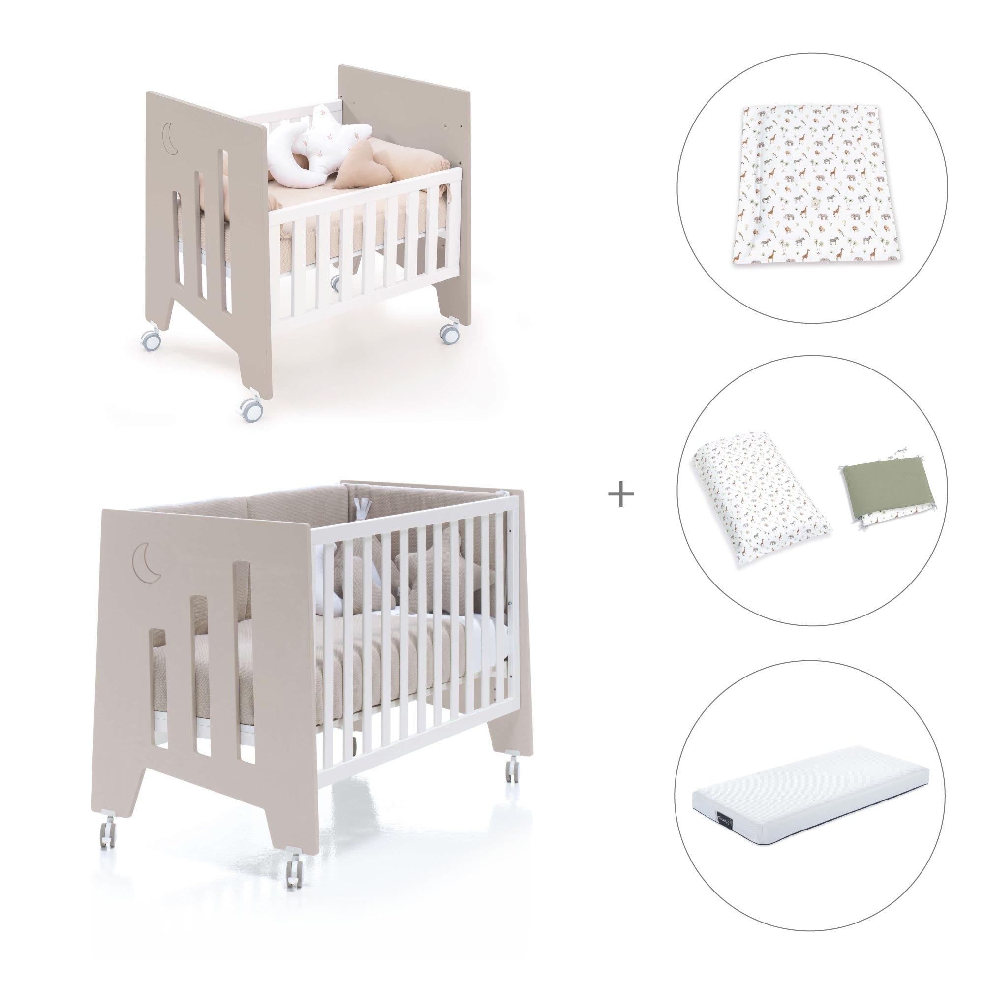 Minicuna 60x80 cm y cuna 60x120 cm (7en1) beige · Omni Tre Arena C181T-M7753