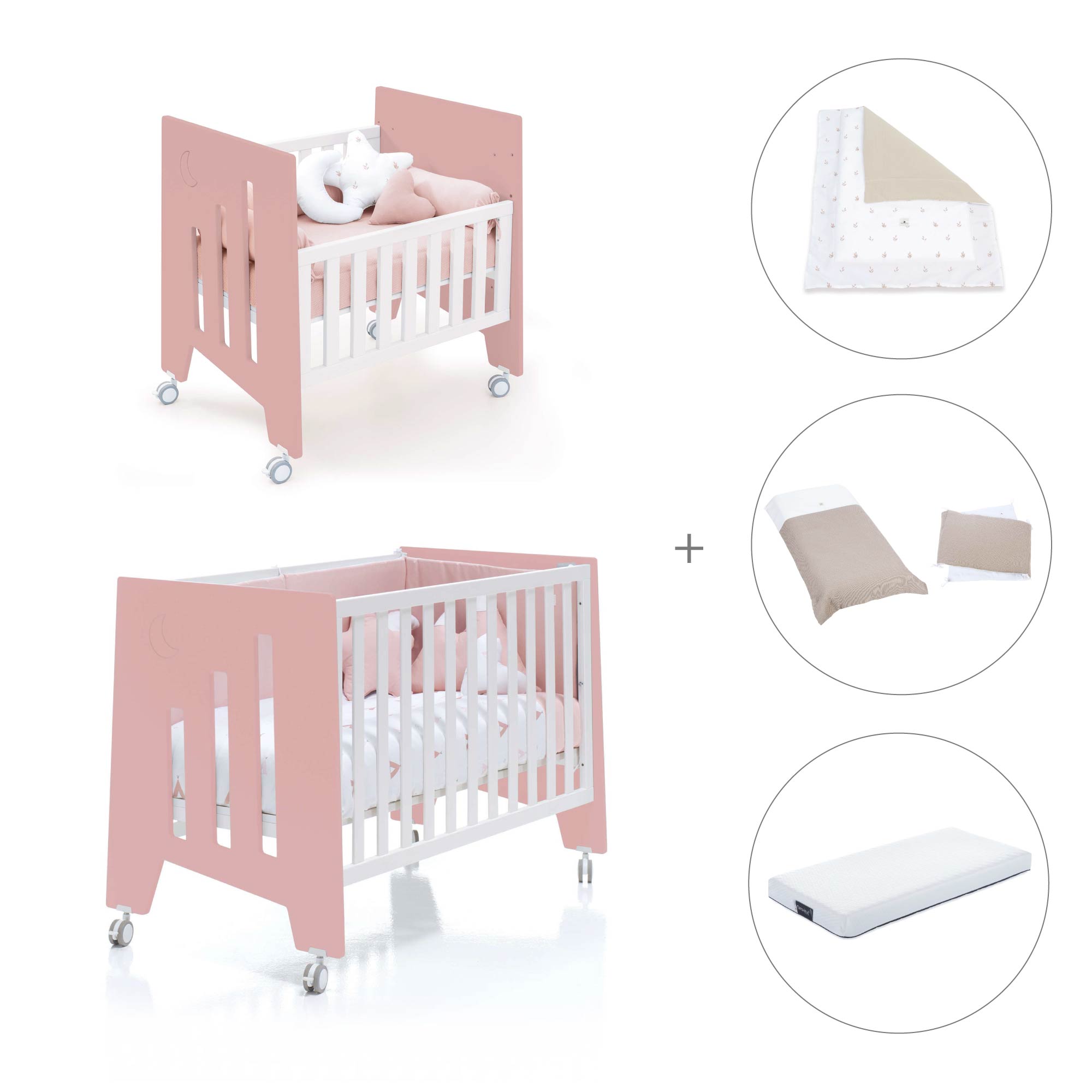 Minicuna 60x80 cm y cuna 60x120 cm (7en1) rosa · Omni Tre Quarzo C181T-M7759