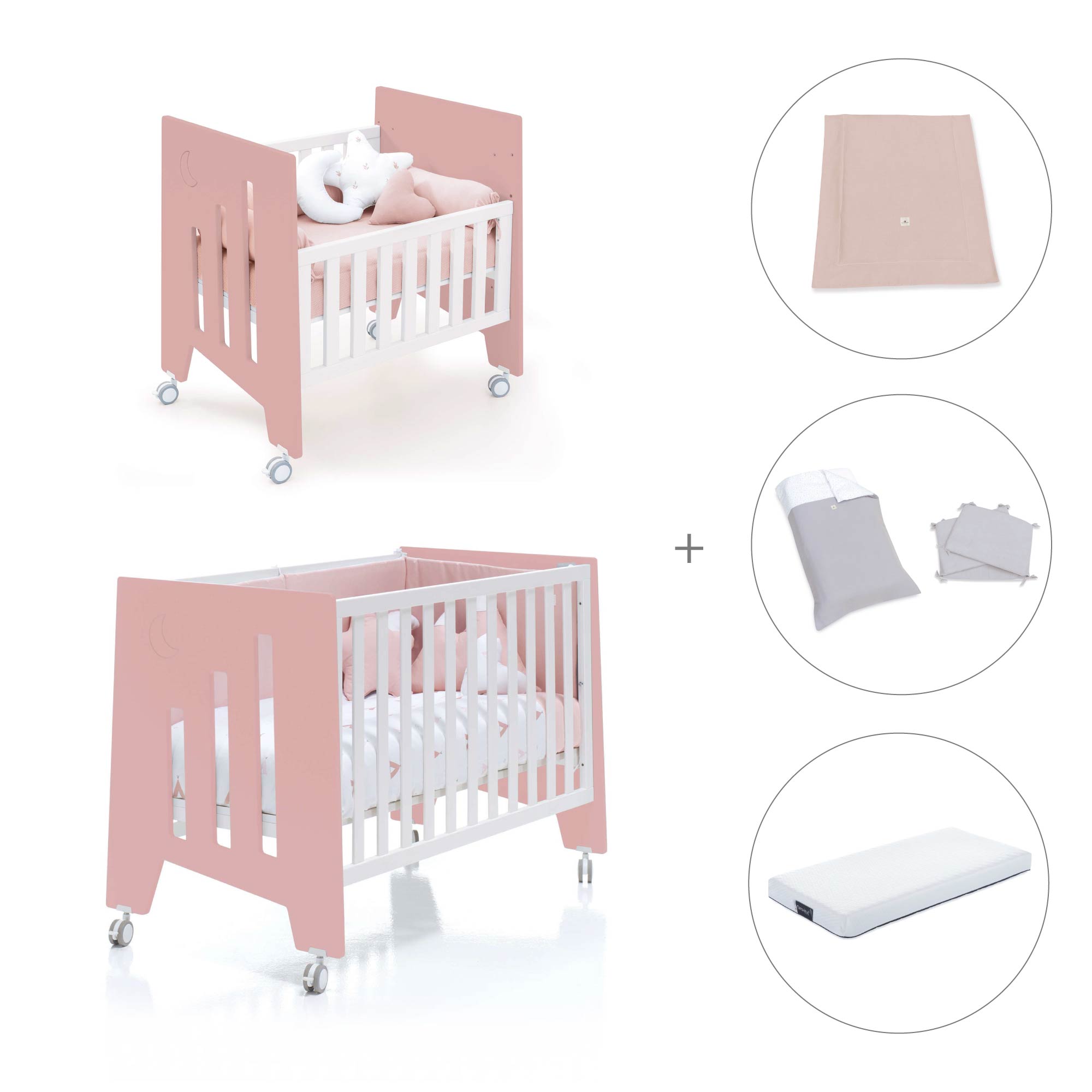 Minicuna 60x80 cm y cuna 60x120 cm (7en1) rosa · Omni Tre Quarzo C181T-M7759