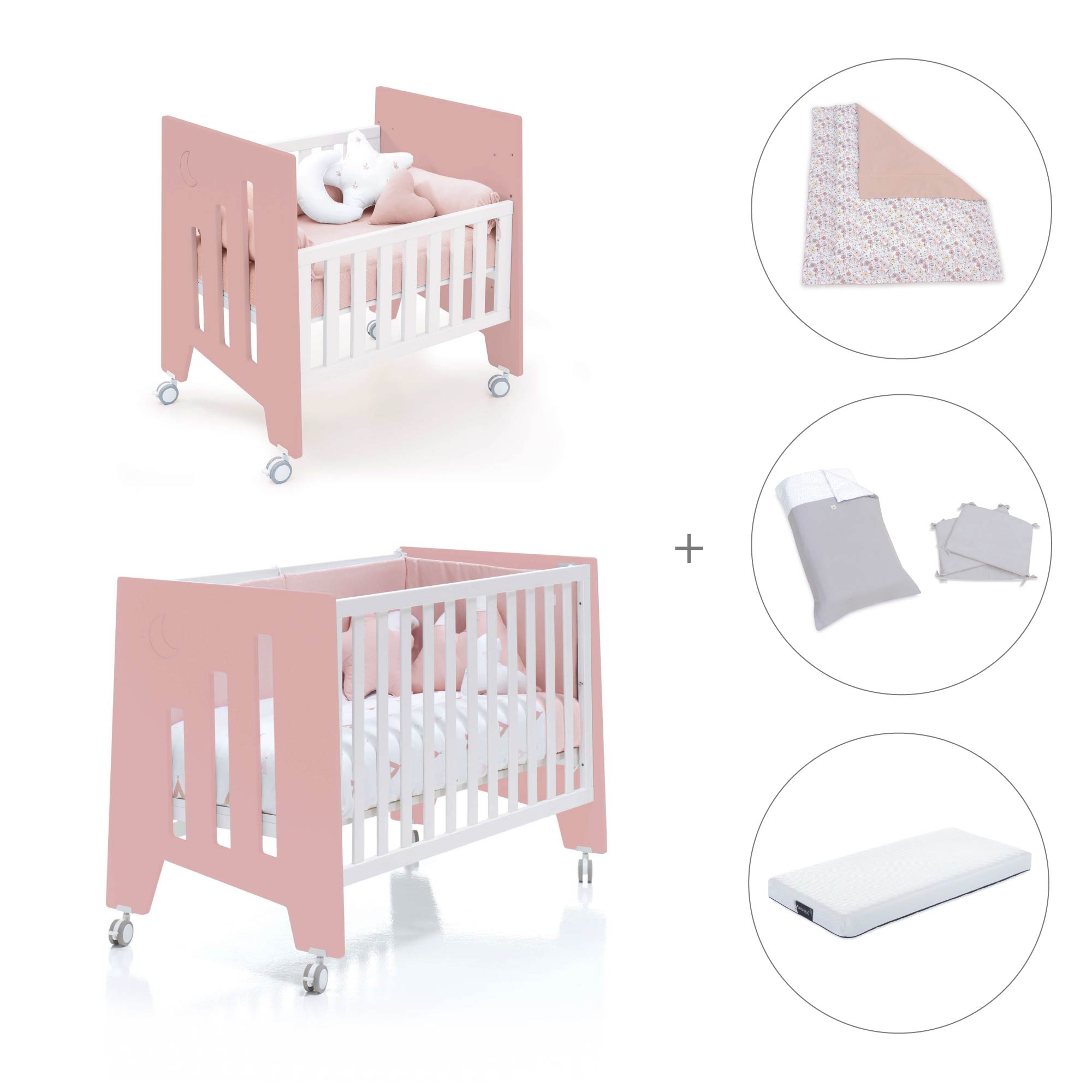 Minicuna 60x80 cm y cuna 60x120 cm (7en1) rosa · Omni Tre Quarzo C181T-M7759