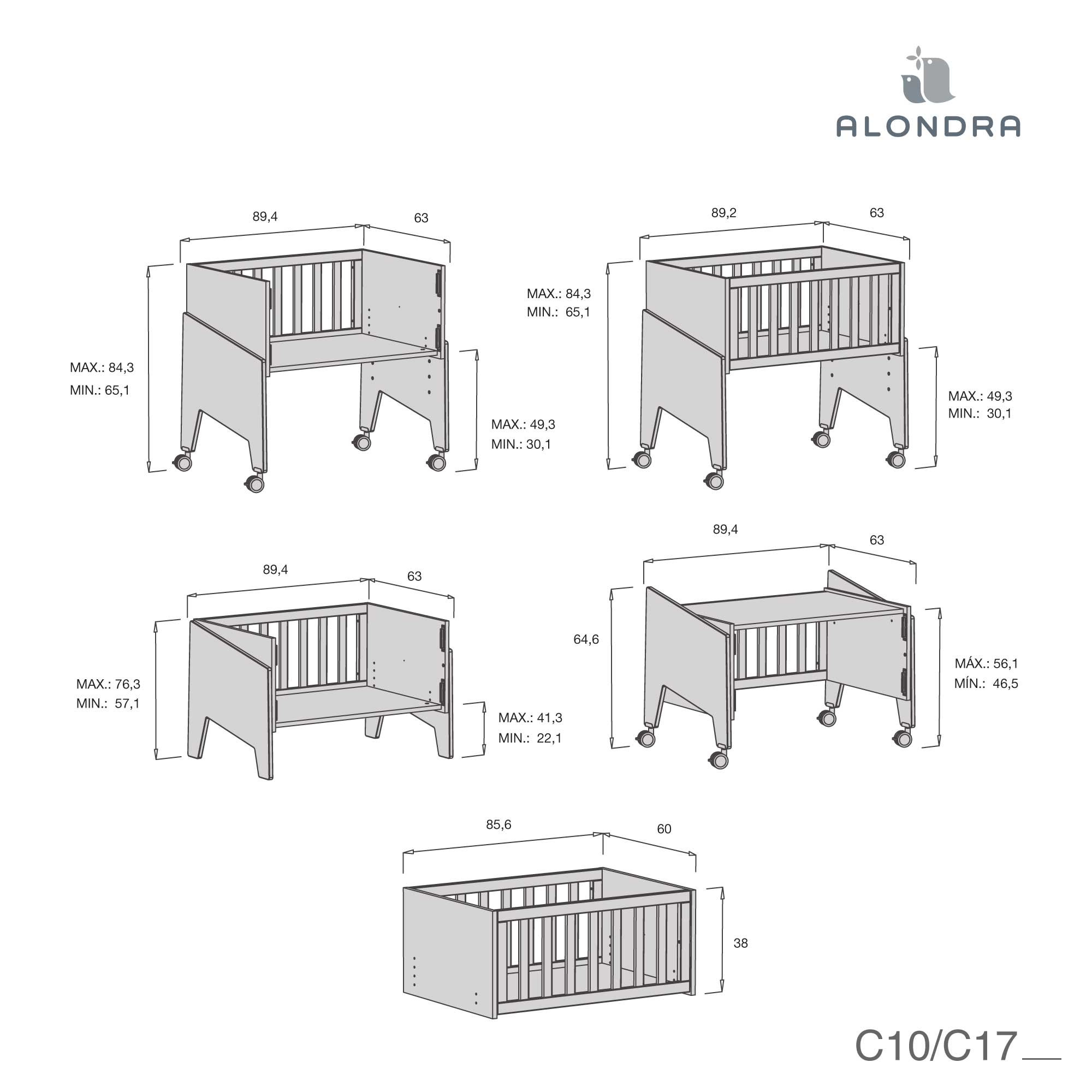 Minicuna de colecho 50x80 cm para bebé (5en1) blanca · Equo