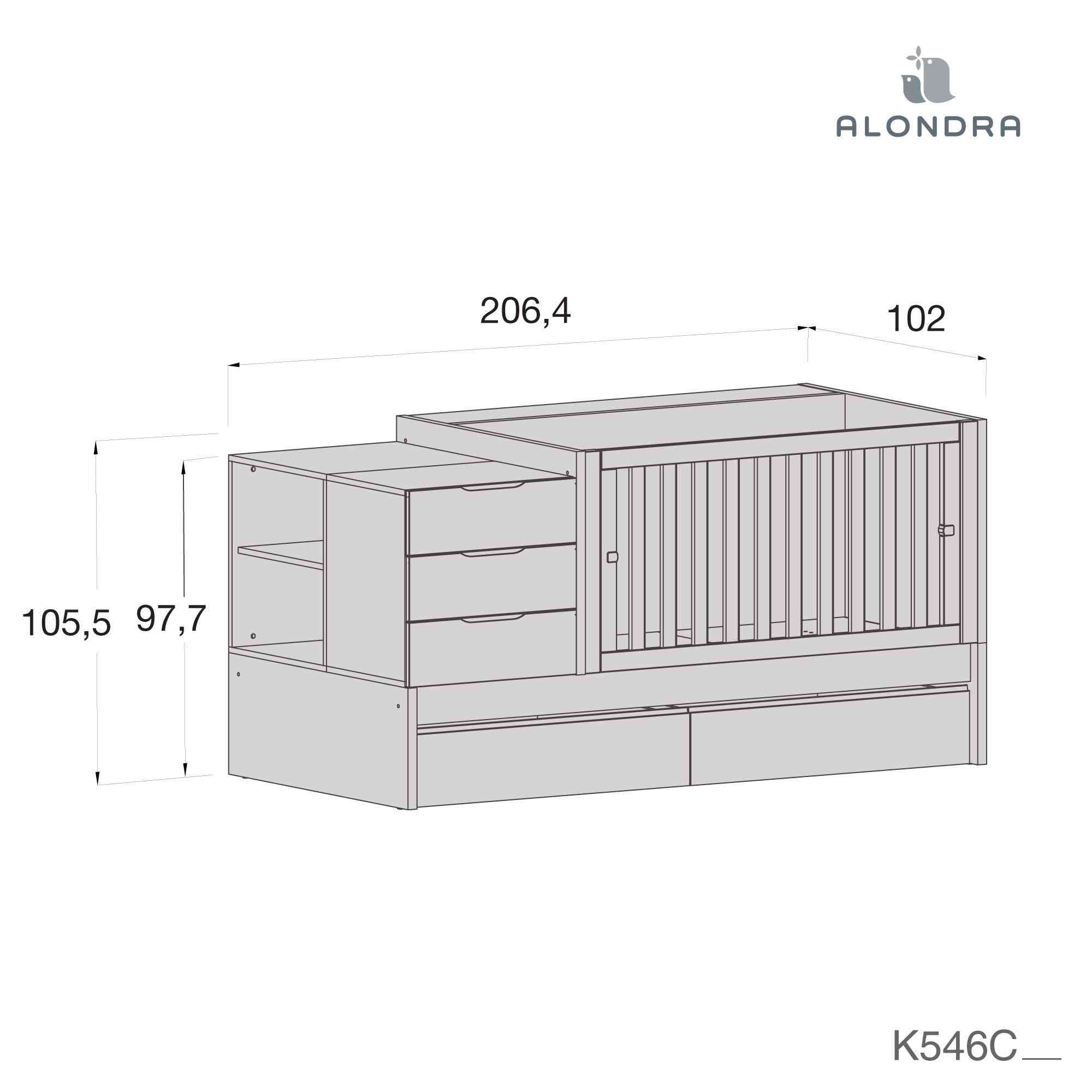 Cuna convertible 70x140 cm blanca/rosa · Sero More Quarzo K546-M7759