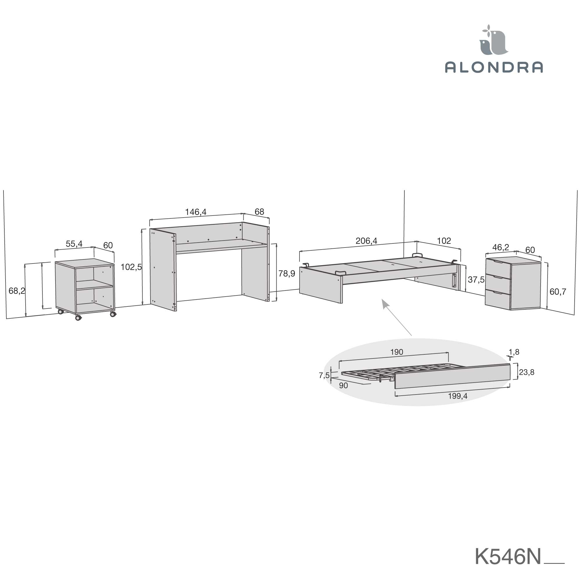 Cuna convertible 70x140 cm blanca/rosa · Sero More Quarzo K546-M7759