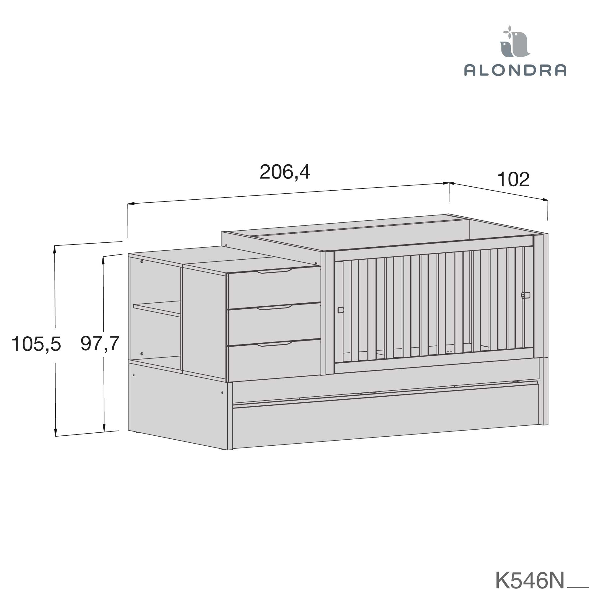 Cuna convertible 70x140 cm blanca/rosa · Sero More Quarzo K546-M7759