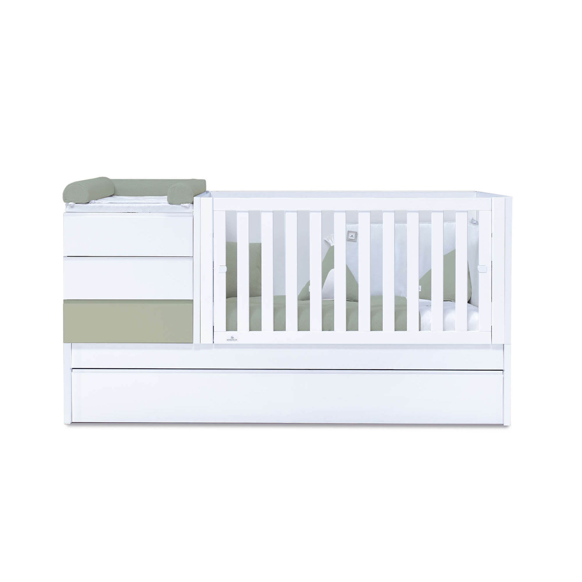 Cuna convertible 70x140 cm blanco/verde-oliva · Sero Kubo K551-M7756